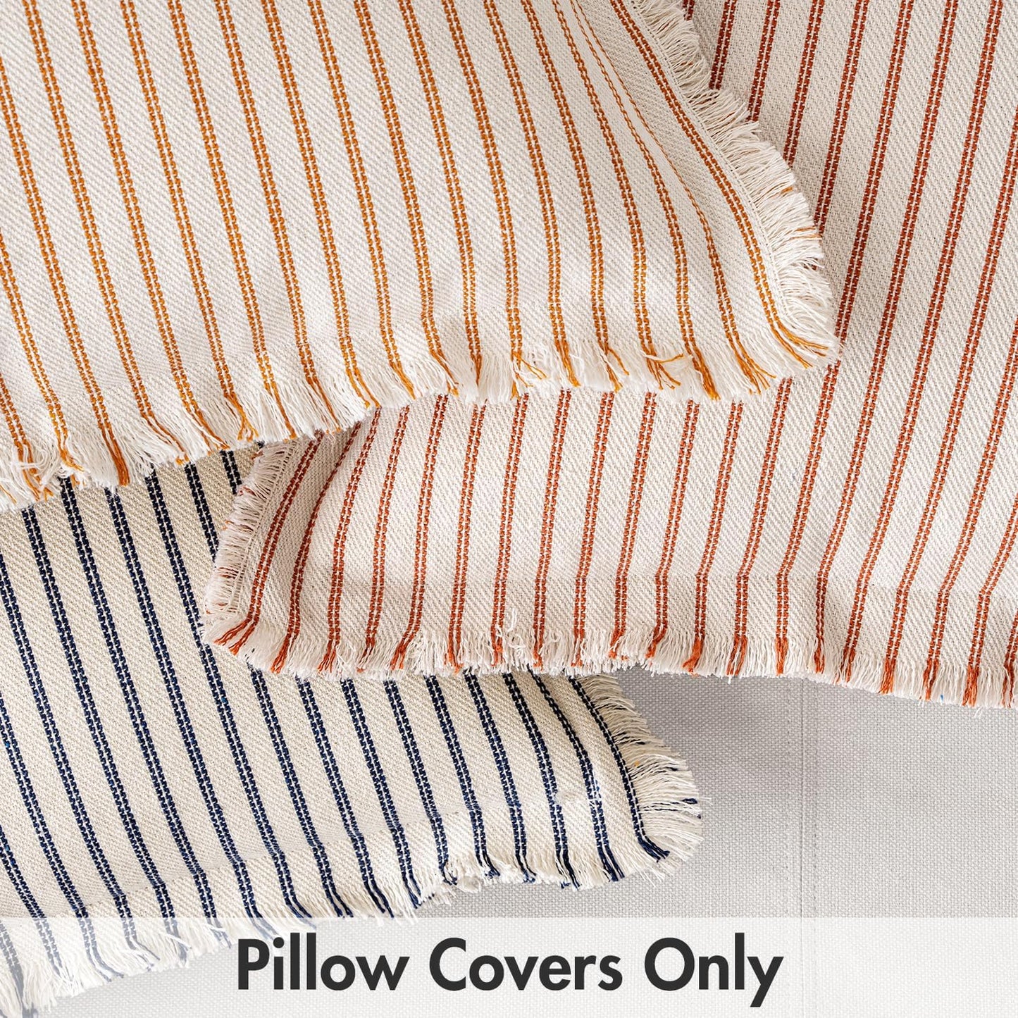 Fall Pack of 2 Rust Pillow Covers 20X20 Inch Striped Farmhouse Couch Throw Pillow Covers with Fringe Chic Linen Decorative Cushion Covers for Sofa Living Room Bed Outdoor Home Decor