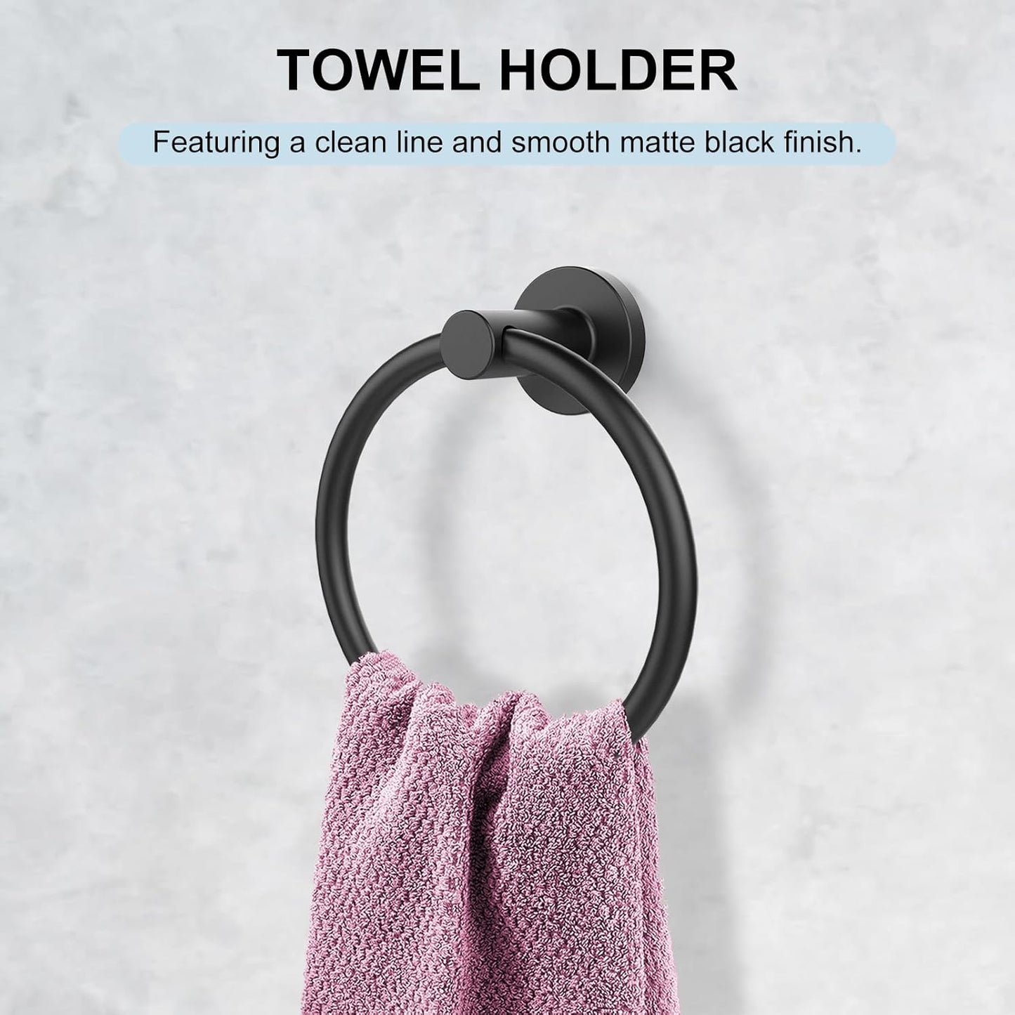 Towel Holder for Bathroom Wall Matte Black Stainless Steel Bathroom Accessories Set Includes Towel Ring and Toilet Paper Holder, Drill Hole