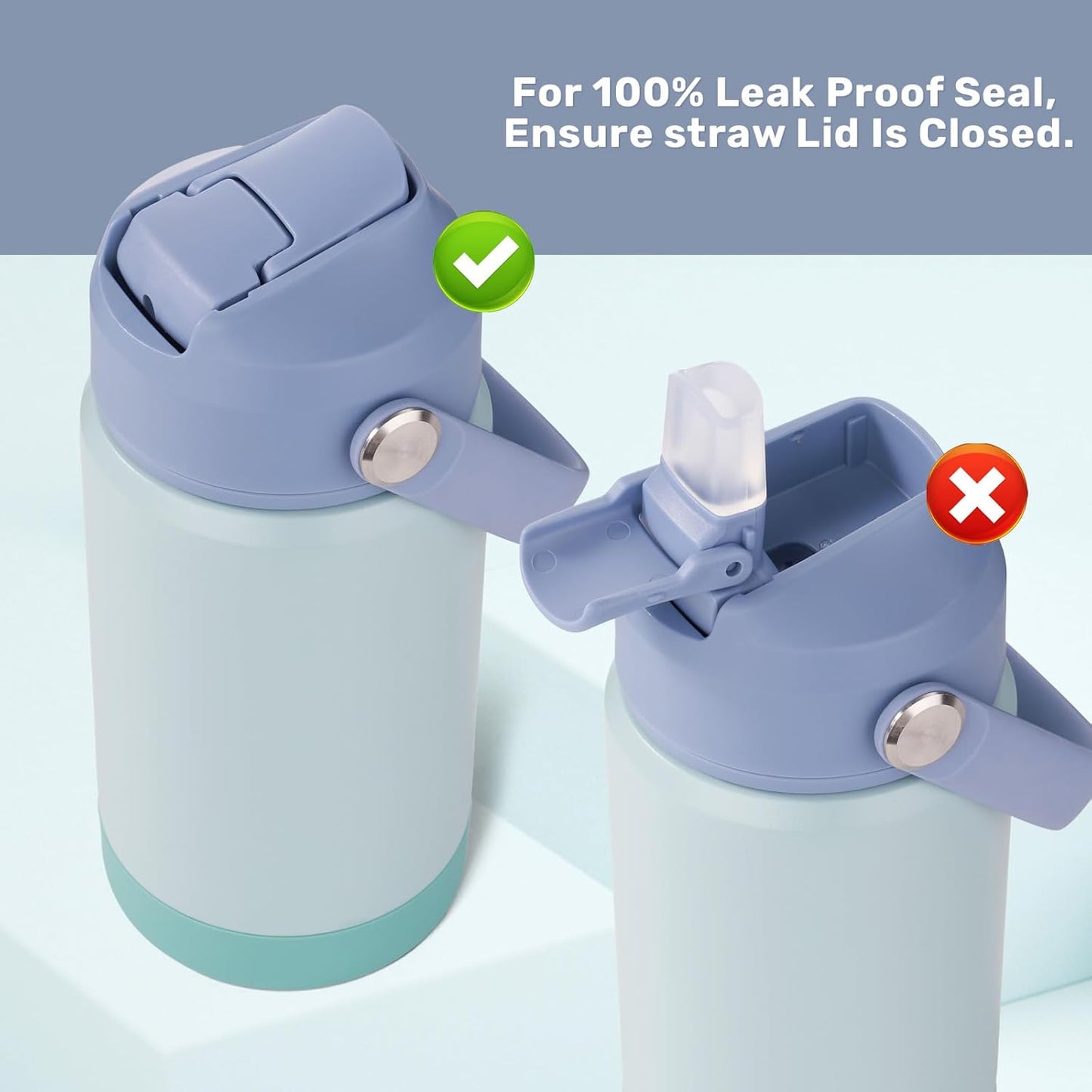 12 Oz Water Bottle, Kids Water Bottles for School, Toddler Water Bottle with Straw & Handle, 304 Stainless Steel Insulated Water Bottle, Non-Slip Silicone Base, BPA Free, Haze Blue