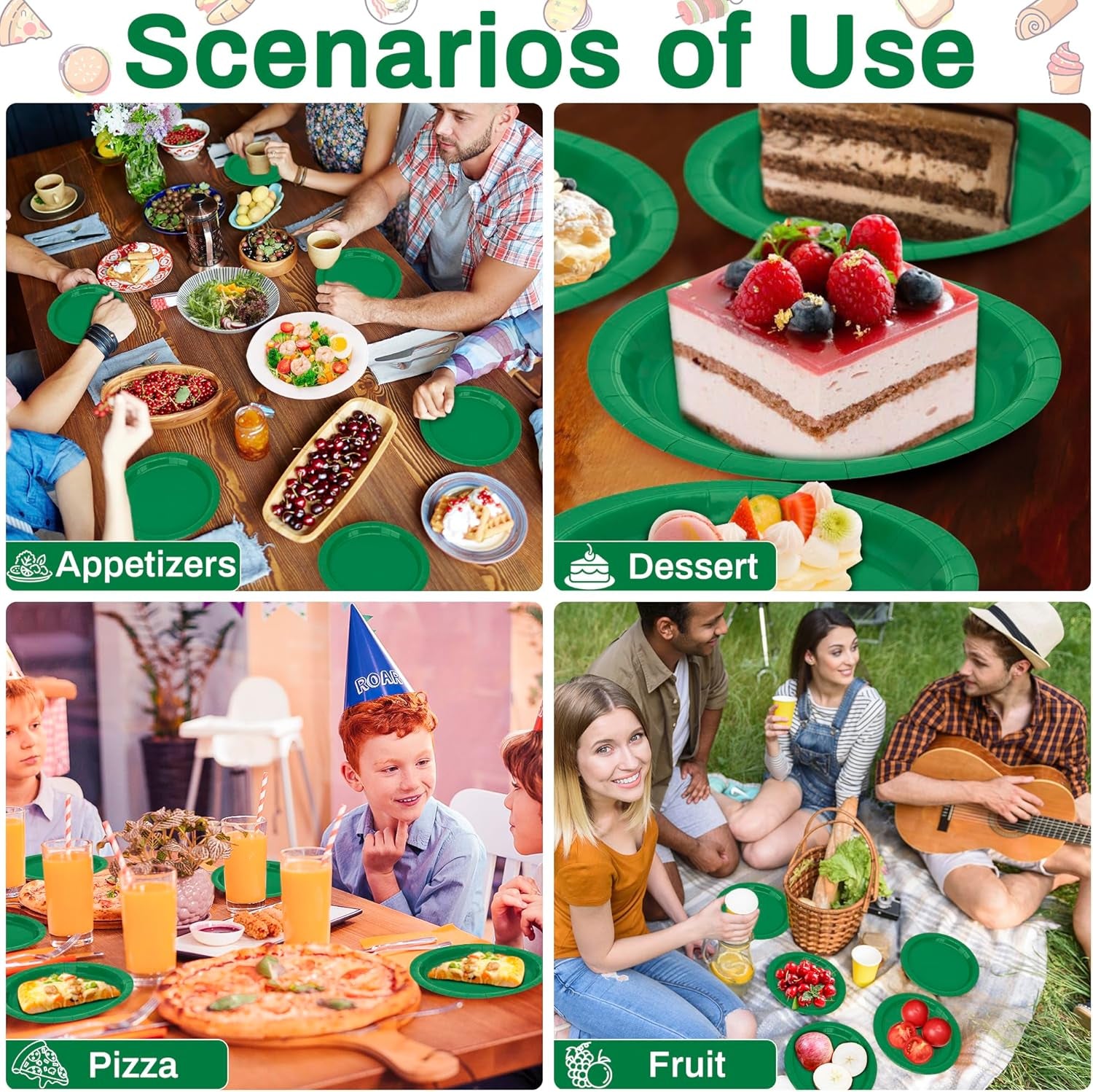 50 PCS Paper Plates, 7 Inches Small Green Plates, Sturdy Disposable Dessert Plates, Heavy Duty Paper Plates, Green Dinnerware, Party Supplies Perfect for Birthdays St Patrick Celebrations