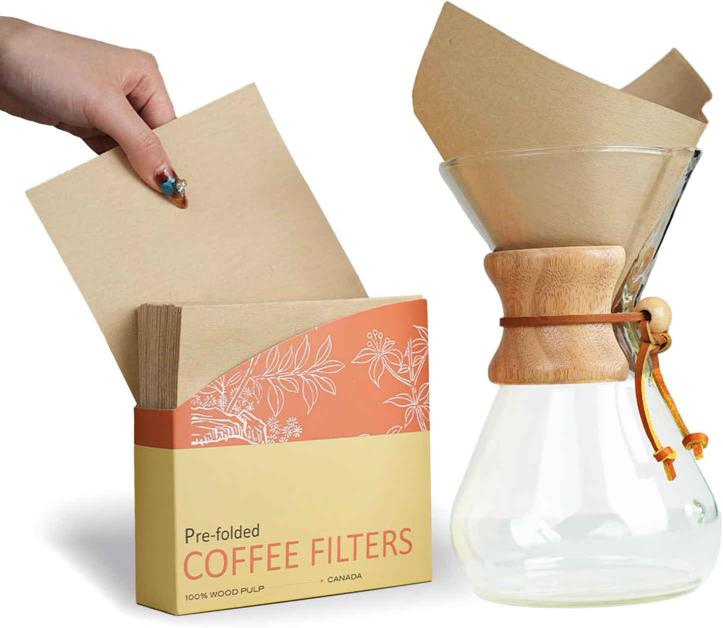 Pre-Folded Natural Unbleached Coffee Filters - 50 Pack, Compatible with Pour-Over Coffee Makers