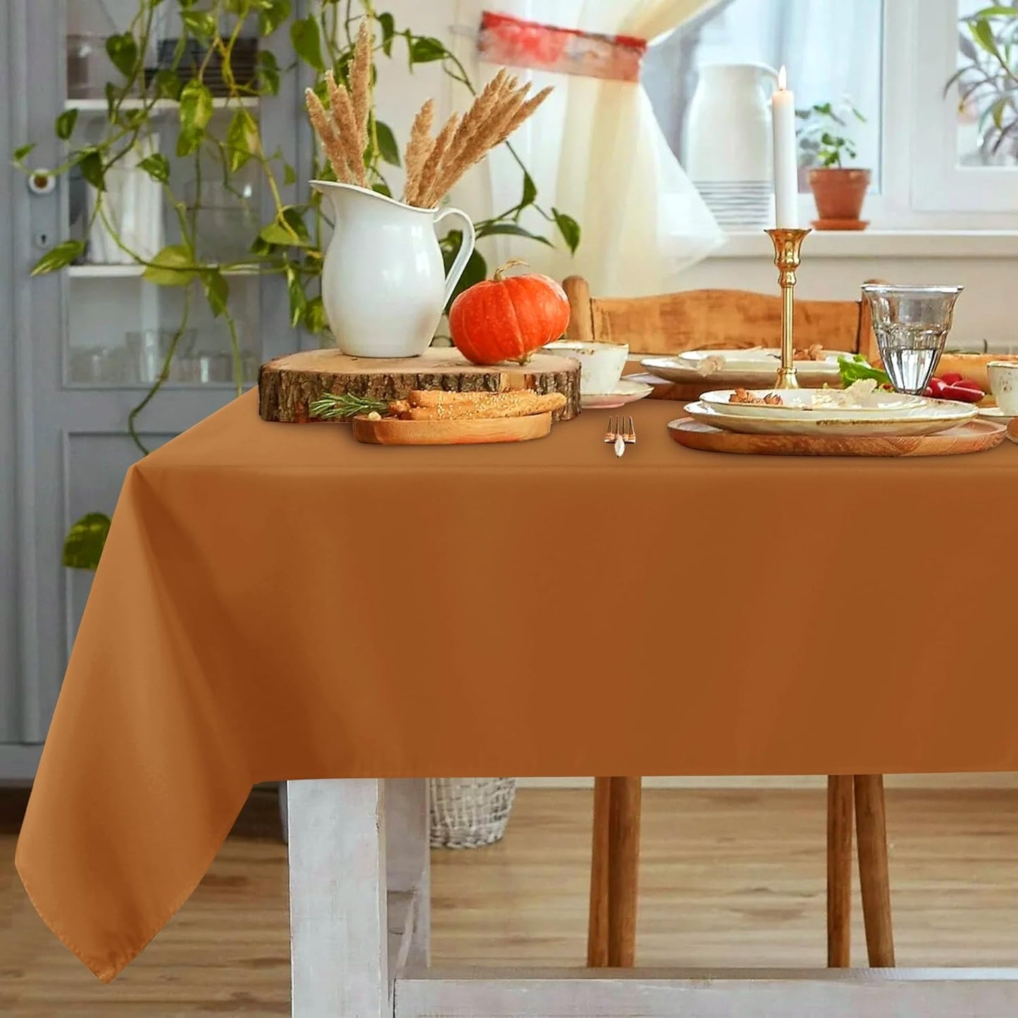 Fall Tablecloth Rectangular for 6 Foot Tables - 60 X 102 Inch - Stain and Wrinkle Resistant Rectangle Table Cloth, Fabric Thanksgiving Table Cover for Dining Tables, Buffet Parties, Bronze
