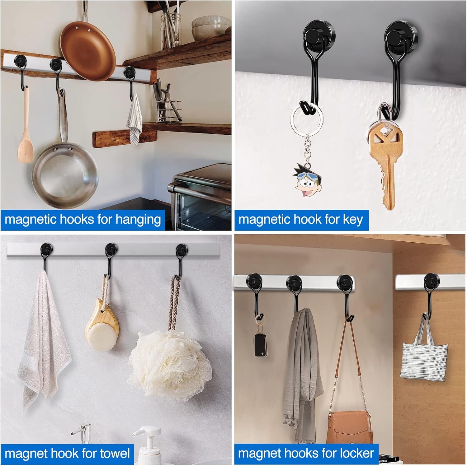 Hooks, 30Lbs+ Magnetic Magnet Hook 2025 Cruise Cabin Ship Essentials Heavy Duty Strong Refrigerator Fridge Hanging for Classroom Beach Vacation Kitchen Grills Home Mug Hanger (6 Pack)