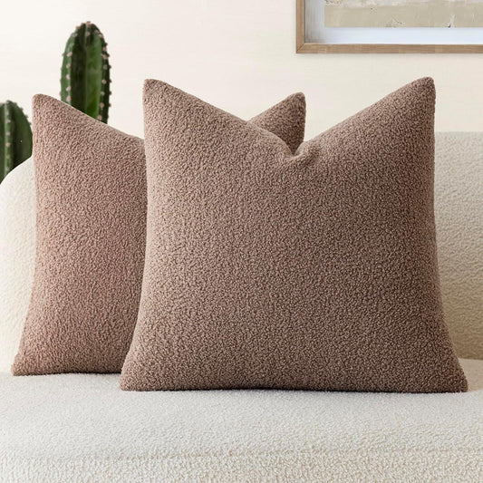Pack of 2, Curly Faux Fur Decorative Throw Pillow Covers Soft Fuzzy Plush Cushion Case with Zipper Cozy Pillowcase for Home Living Room Couch Bed Sofa 16 X 16 Inch, Chocolate