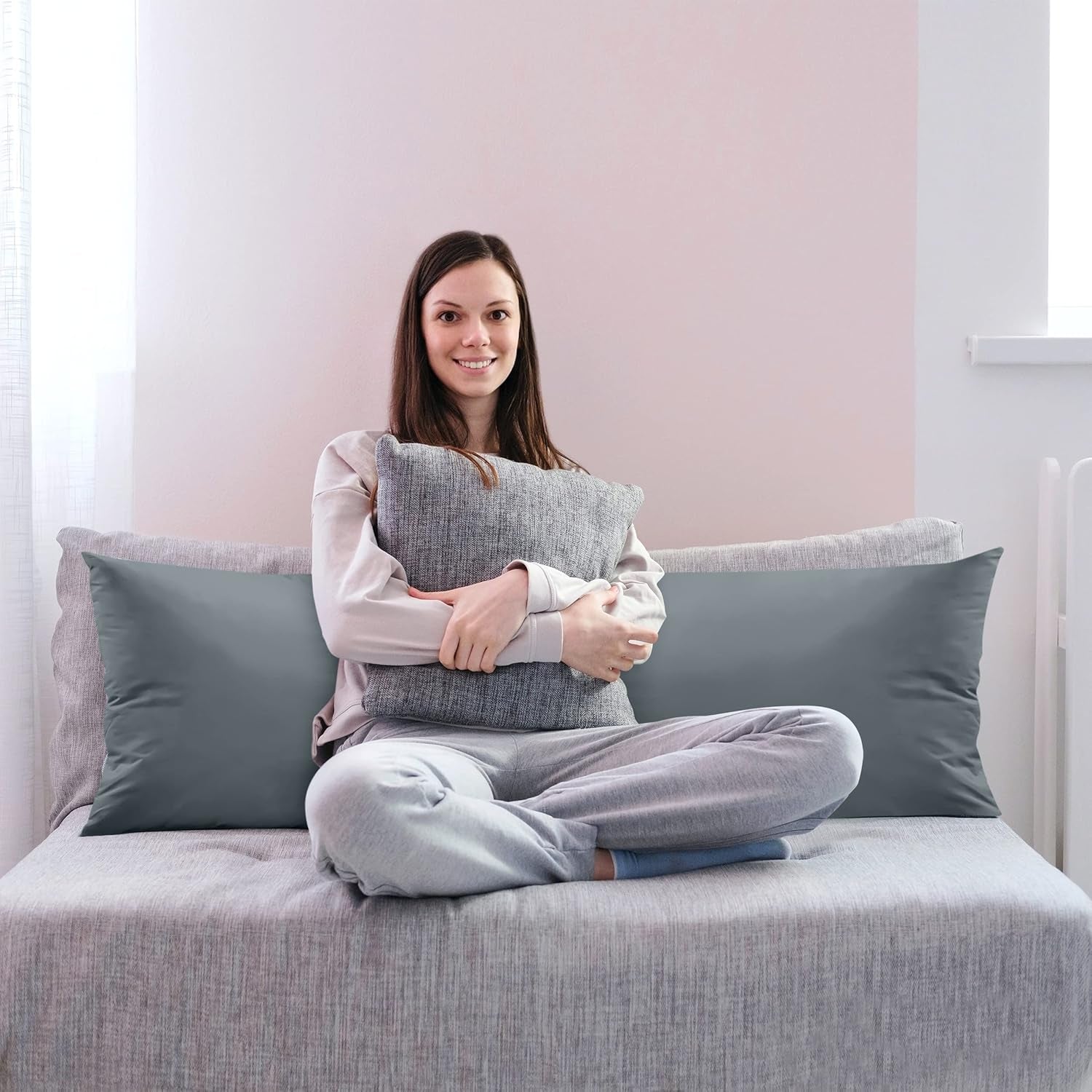 Full Body Pillow for Adults (Grey, 20 X 54 Inch), Long Pillow Insert for Sleeping, Ideal for Side Sleepers
