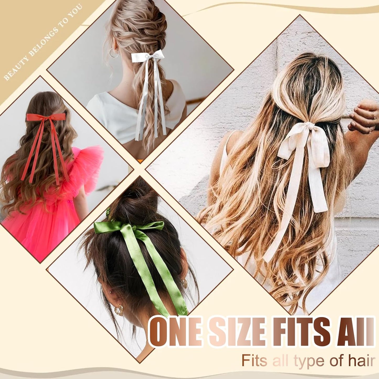 Hair Bows for Women,10 PCS Large Bow Hair Clips Tassel Ribbon Bowknot with Long Tail,Ribbon Hair Bows Barrettes for Thick Thin Hair,Nonslip Hair Accessories Christmas Birthday Gifts