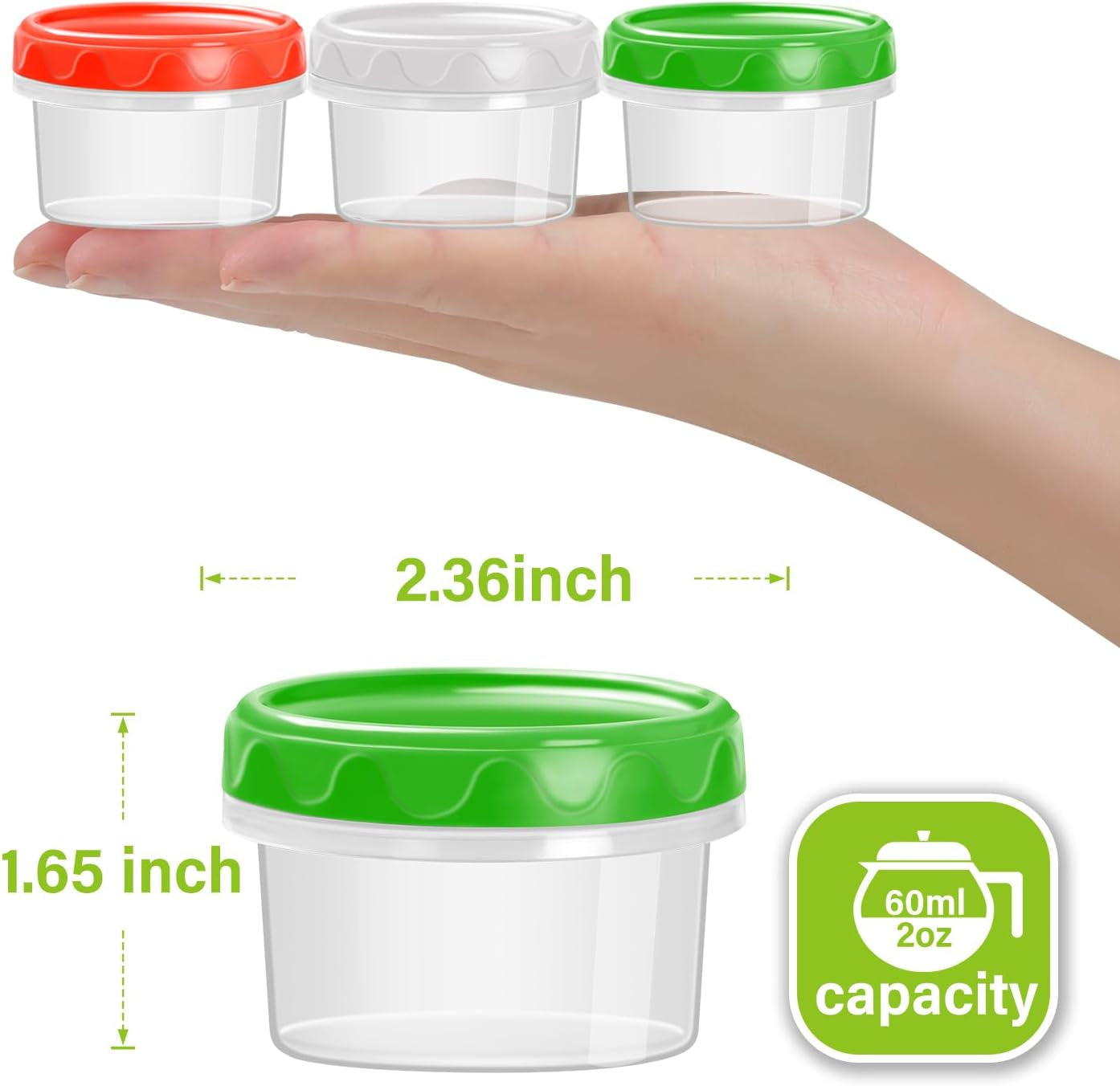 2 Oz Plastic Containers with Lids Small Salad Dressing Container to Go Condiment Sauce Dipping Cups Jars Airtight,6-Pack
