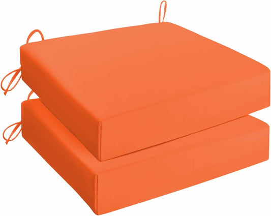 Outdoor Chair Cushions Pack of 2, Water Resistant Patio Cushions with Ties, High Density Sponge Filling Square Corner Seat Cushions for Outdoor Furniture, 24"*24"*4", Orange