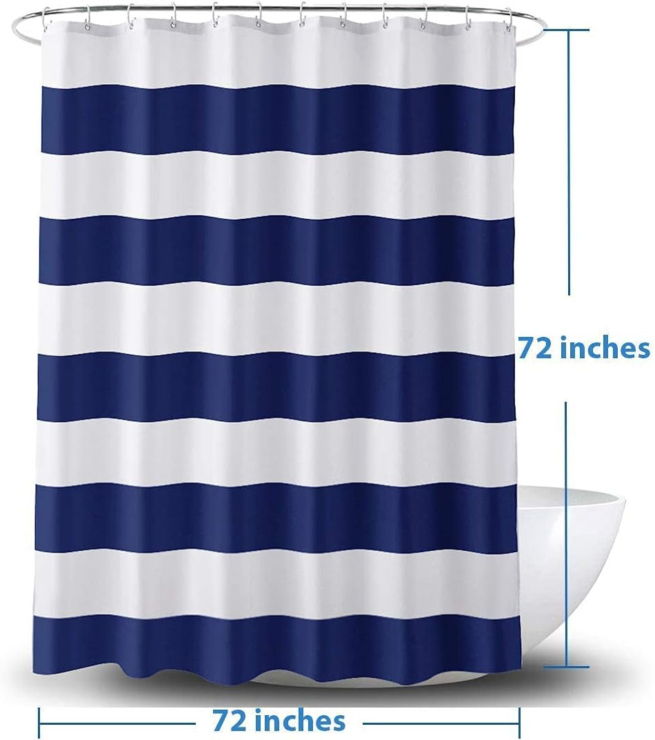 Navy Stripe Polyester Fabric Shower Curtains and 72X72 Inches PEVA 3G Shower Curtain Liner