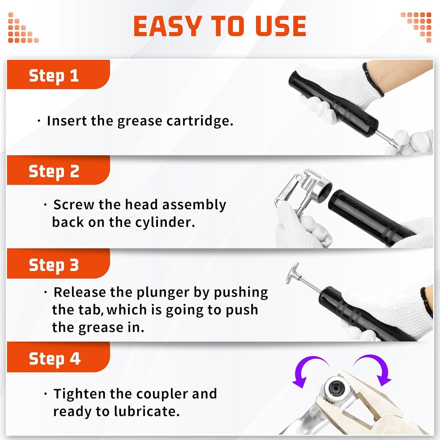Mini Grease Gun, Small Pistol Grip Grease Gun, Design for 3Oz Cartridges. with 6.6 Inch Rigid Extension Pipe, 3-Way Loading, 4000 PSI Max Pressure