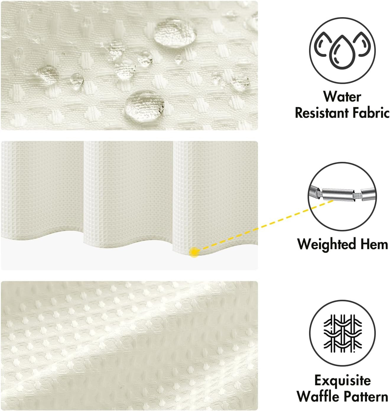 Stall Waffle Weave Fabric Stand up Shower Bath Curtain with 6 Metal Hooks 260GSM Small Heavy Washable Waterproof Narrow Thick Cloth Half Shower Curtains Set for Bathroom Hotel,W36*L72,Ivory