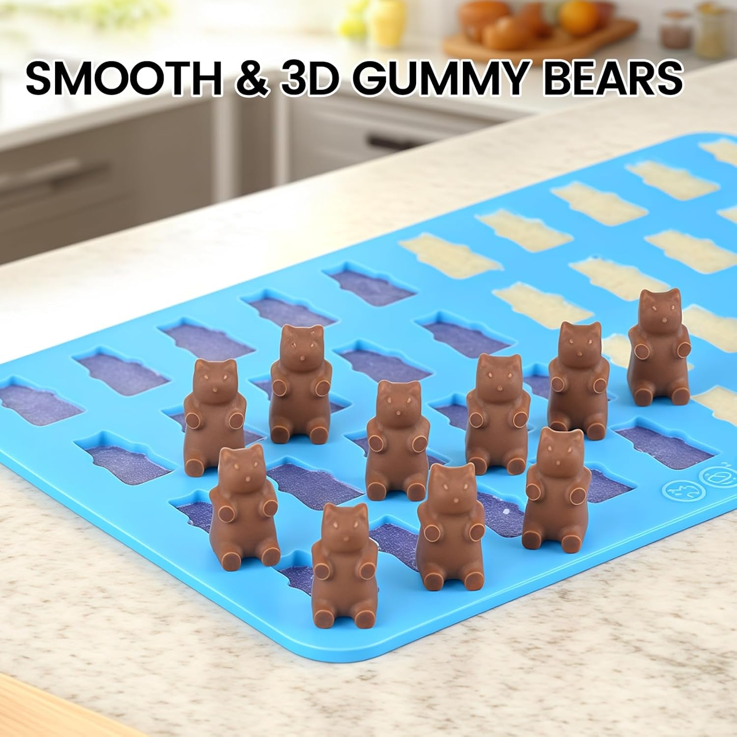 Gummy Molds Bear Candy Silicone - Mini Size Chocolate Gummy Molds with 2 Droppers Nonstick Food Grade Silicone Pack of 4