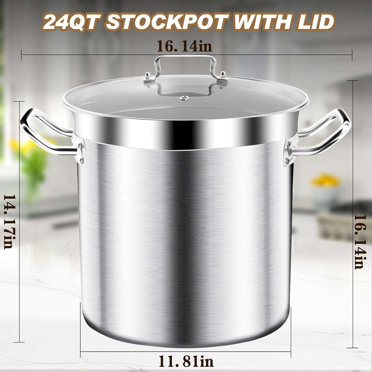 24QT Stainless Steel Stock Pot with Lid - Heavy-Duty Tri-Ply Bottom Commercial Grade for Soup, Stew, and Pasta, Compatible with Oven, Gas, and Ceramic, Dishwasher Safe