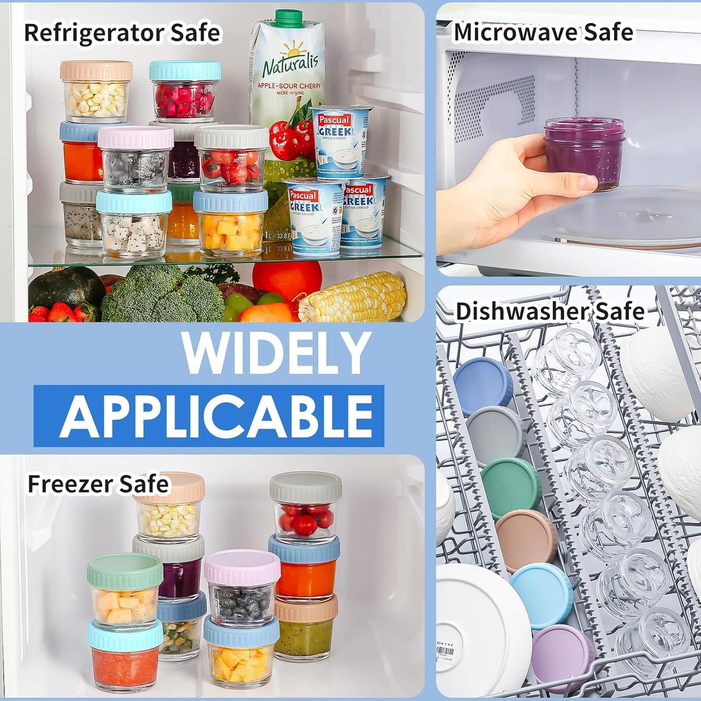 6-Pack Glass Baby Food Storage Containers - 4 oz Jars with Lids, Microwave and Dishwasher Safe, Freezer Safe, 100% Leak Proof, BPA Free, Reusable