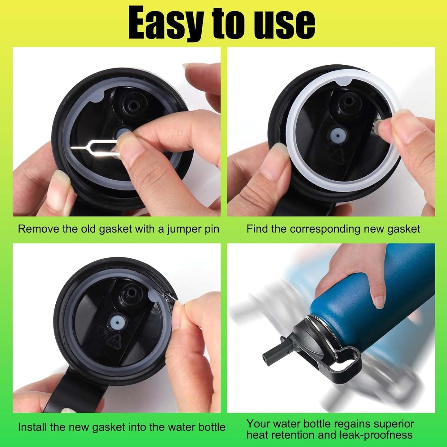 Silicone Gasket Replacement for Thermoflask 24Oz/32Oz/40Oz/64Oz, Each with Pick for Water Bottle Straw Lid, Chug Lid & Chug Spout