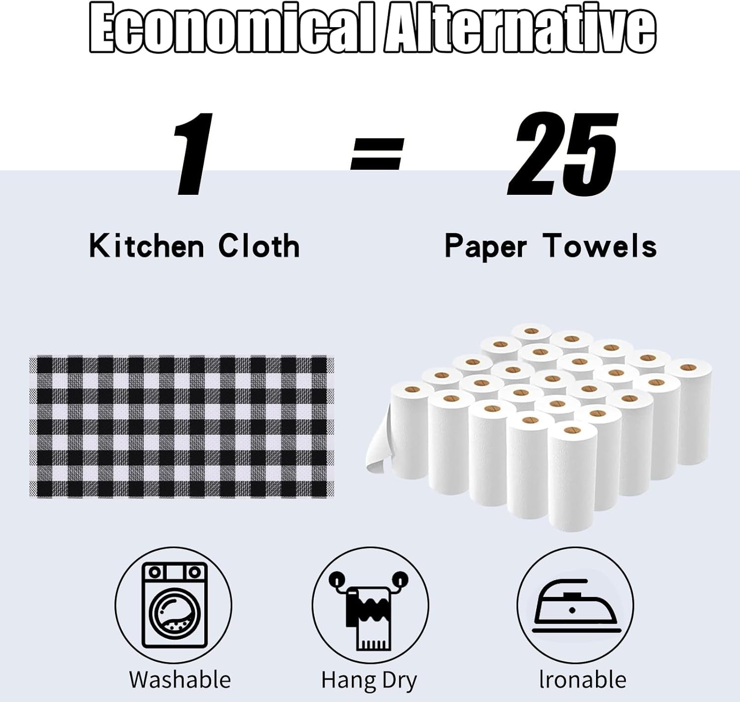 Buffalo Plaid Kitchen Towels Set, 4 Pack 100% Cotton Waffle Weave Dish Towels for Kitchen, Super Soft Absorbent Kitchen Hand Dish Cloths for Drying and Cleaning(13" X 28", Black & White)