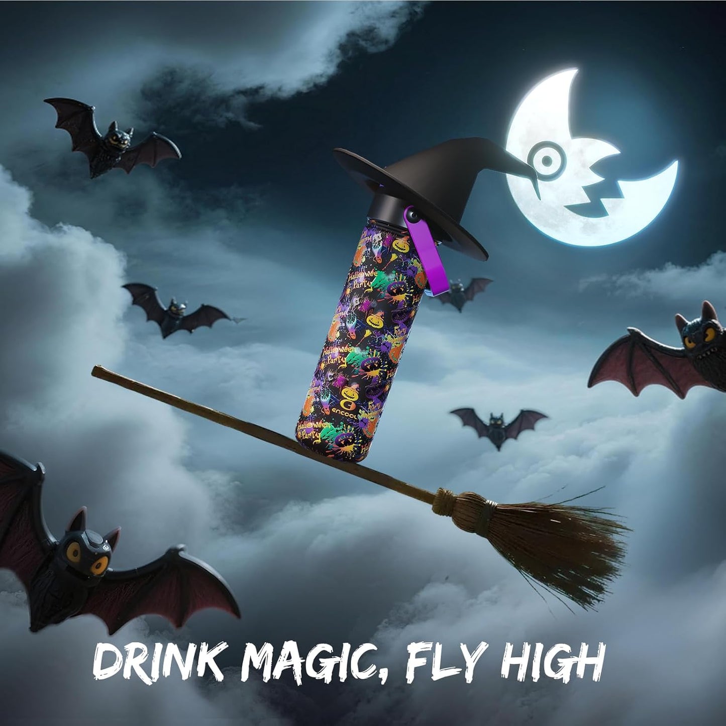 Halloween Insulated Water Bottle with Straw, Stainless Steel Water Bottle, Leak Proof Bpa-Free, Keeps Cold for 24 Hours for Sports, Skull Spooky Holiday Gifts (26 Oz, Ghost Party)