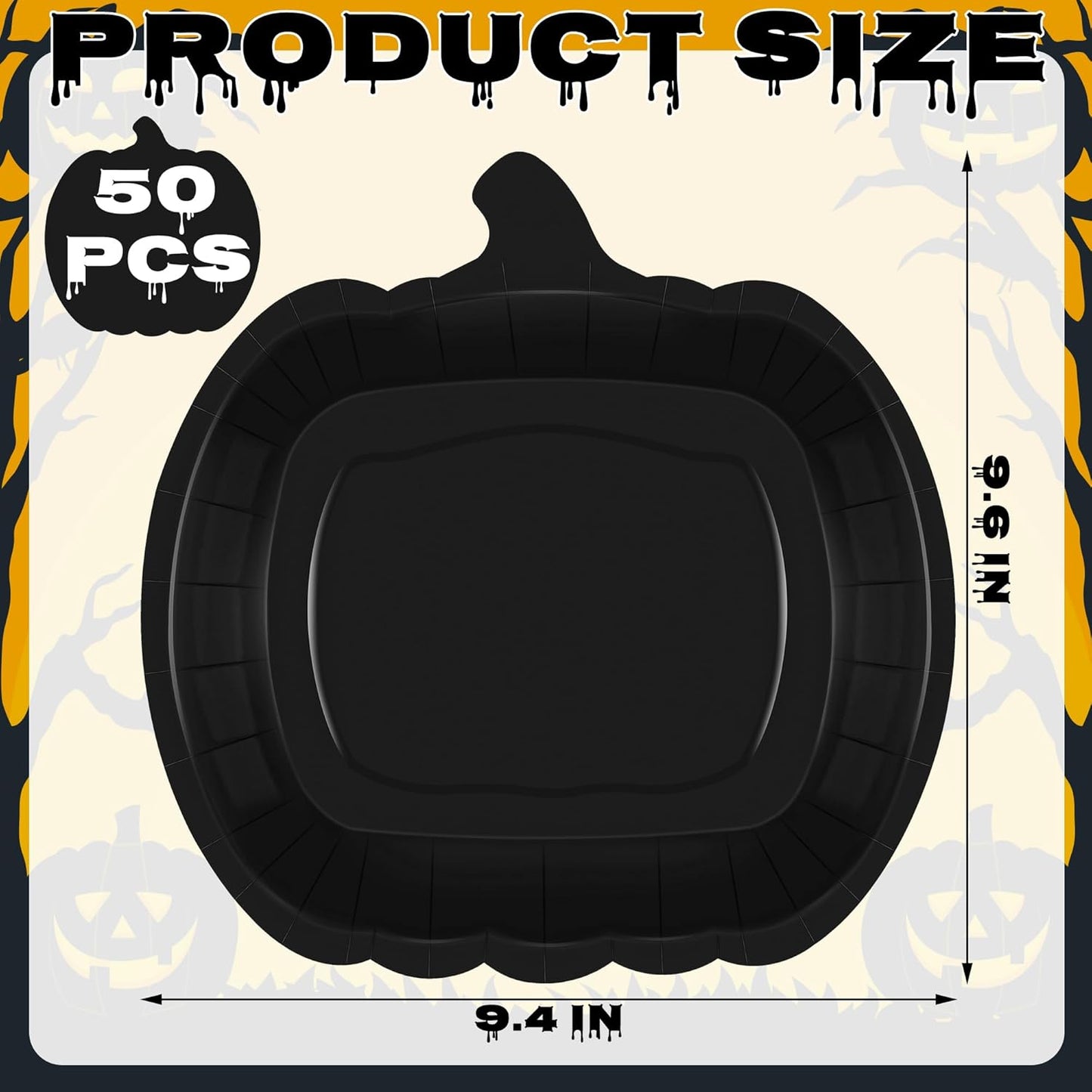 50 PCS Halloween Plates, 9.4'' X 9.6'' Pumpkin Shaped Plates, Disposable Spooky Paper Decorations, Black Ghost Party Tableware for Halloween Party Favors Spiderweb Witch Pumpkin Decor