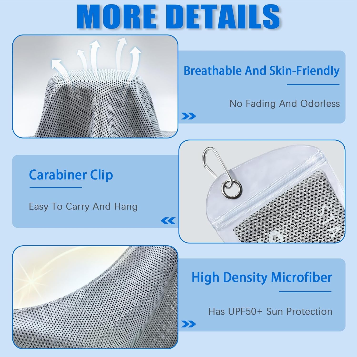 4 Packs Cooling Towel, 40" X 12" Microfiber Cooling Towels for Neck and Face, Soft Breathable Gym Towel for Working Out with Waterproof Bag & Carabiner, Sweat Towels for Running, Yoga, Travel, Climb