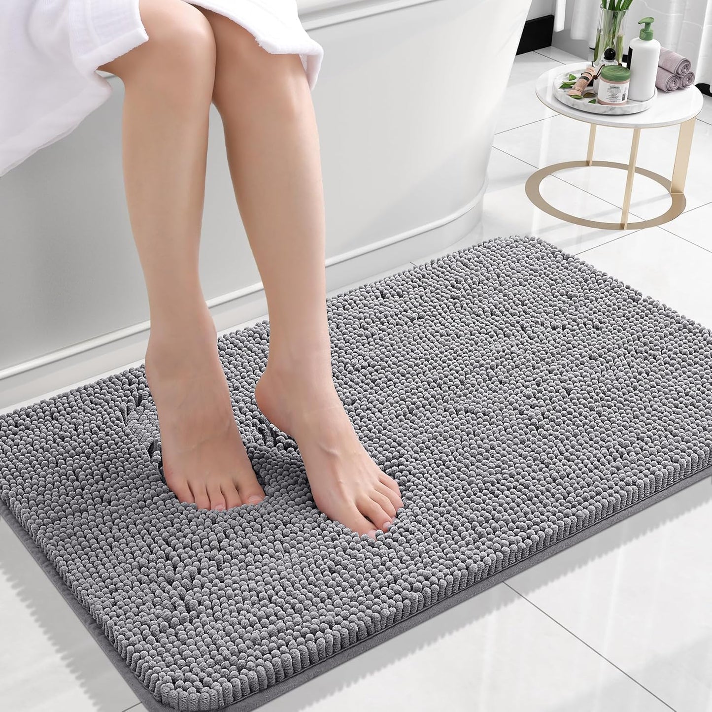 Bathroom Rugs 24X16, Extra Soft Absorbent Chenille Bath Rugs, Rubber Backing Quick Dry, Machine Washable Bath Mats for Bathroom Floor, Tub and Shower, Home Decor Accessories, Grey
