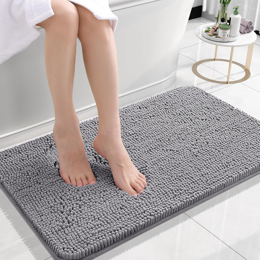 Bathroom Rugs 24X16, Extra Soft Absorbent Chenille Bath Rugs, Rubber Backing Quick Dry, Machine Washable Bath Mats for Bathroom Floor, Tub and Shower, Home Decor Accessories, Grey