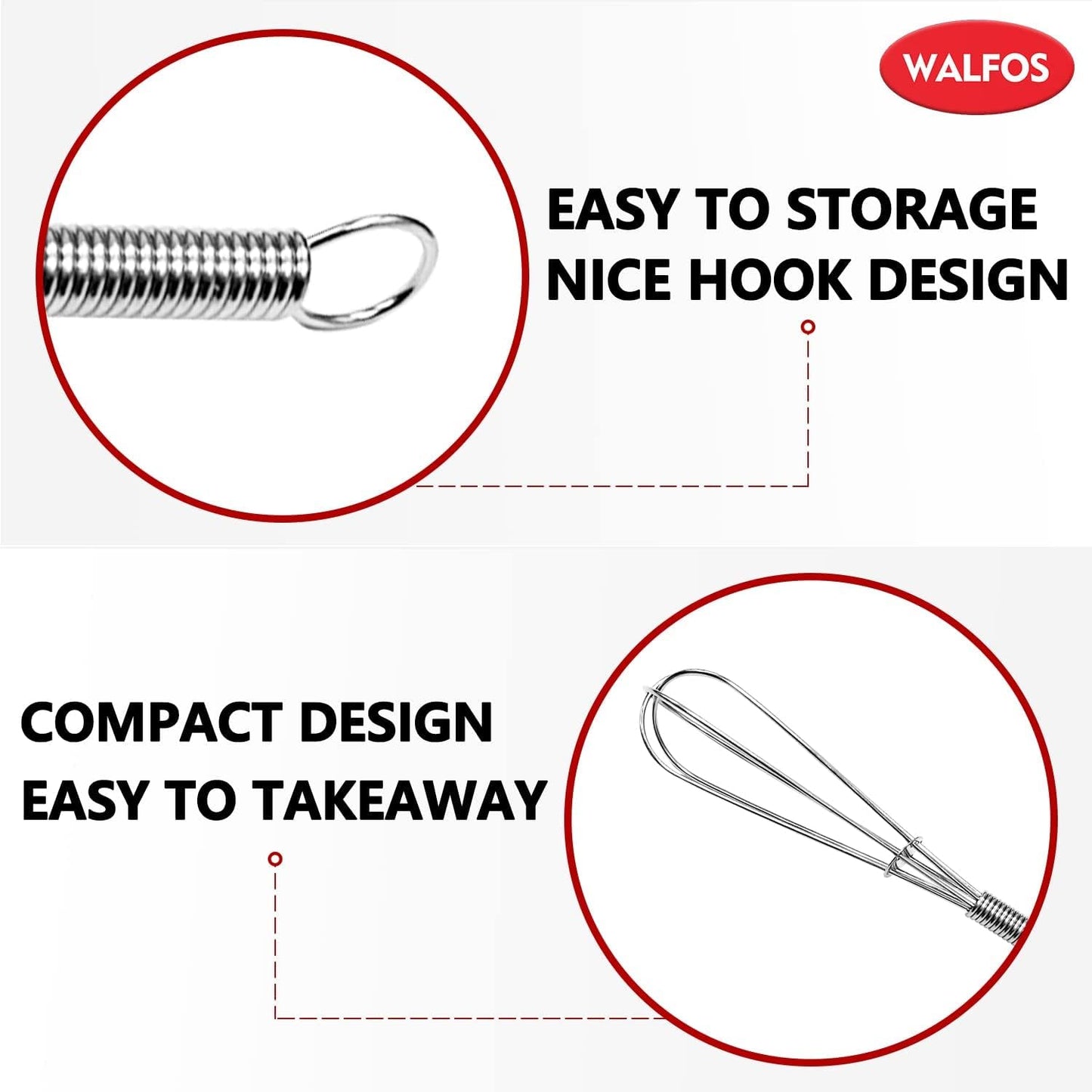 Mini Whisk,Non-Rust Whisk,304 Stainless Steel Small Whisk.Heat Resistant 450℉.6+8Inch Tiny Whisk Nice for Whisking, Blending Ingredients, Beating, Mixing Sauces (Silver)