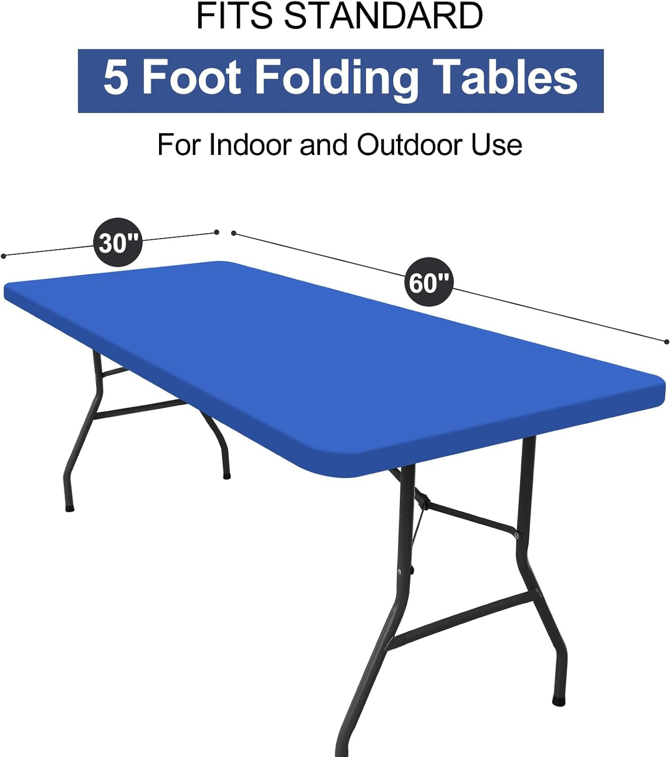 2 Pack Rectangle Table Cloth, Elastic Fitted Fabric Tablecloth Fits for 5 Foot Folding Tables, Washable Table Cover for Picnic, Camping, Indoor & Outdoor (Blue, 30" X 60")