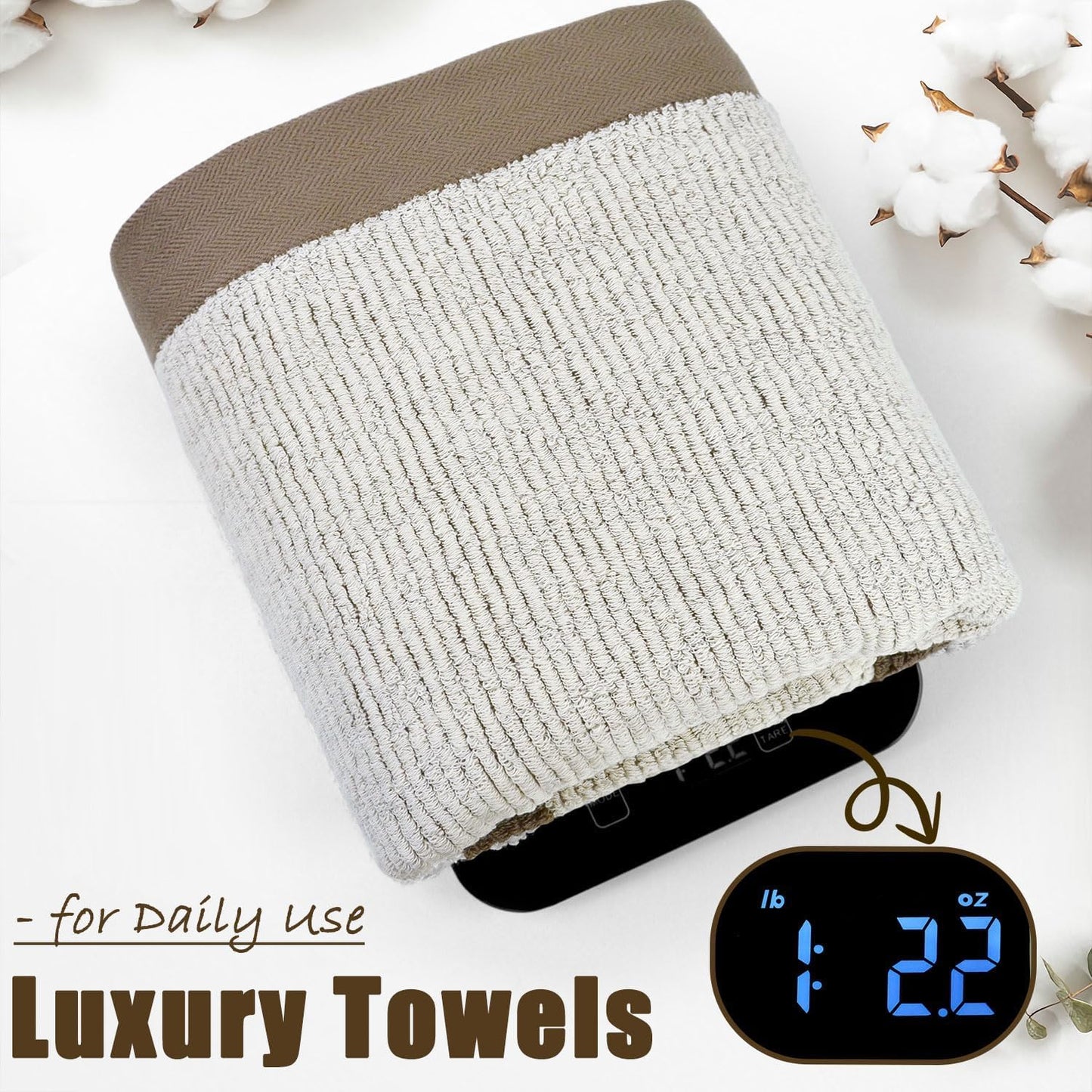 Shower Towels for Bathroom - Ultra Soft Bath Towels Set of 2, 520 GSM, 500,000 Dense Loops per Side, Quick-Dry and Highly Absorbent, 54 X 28 Inches, Light-Brown