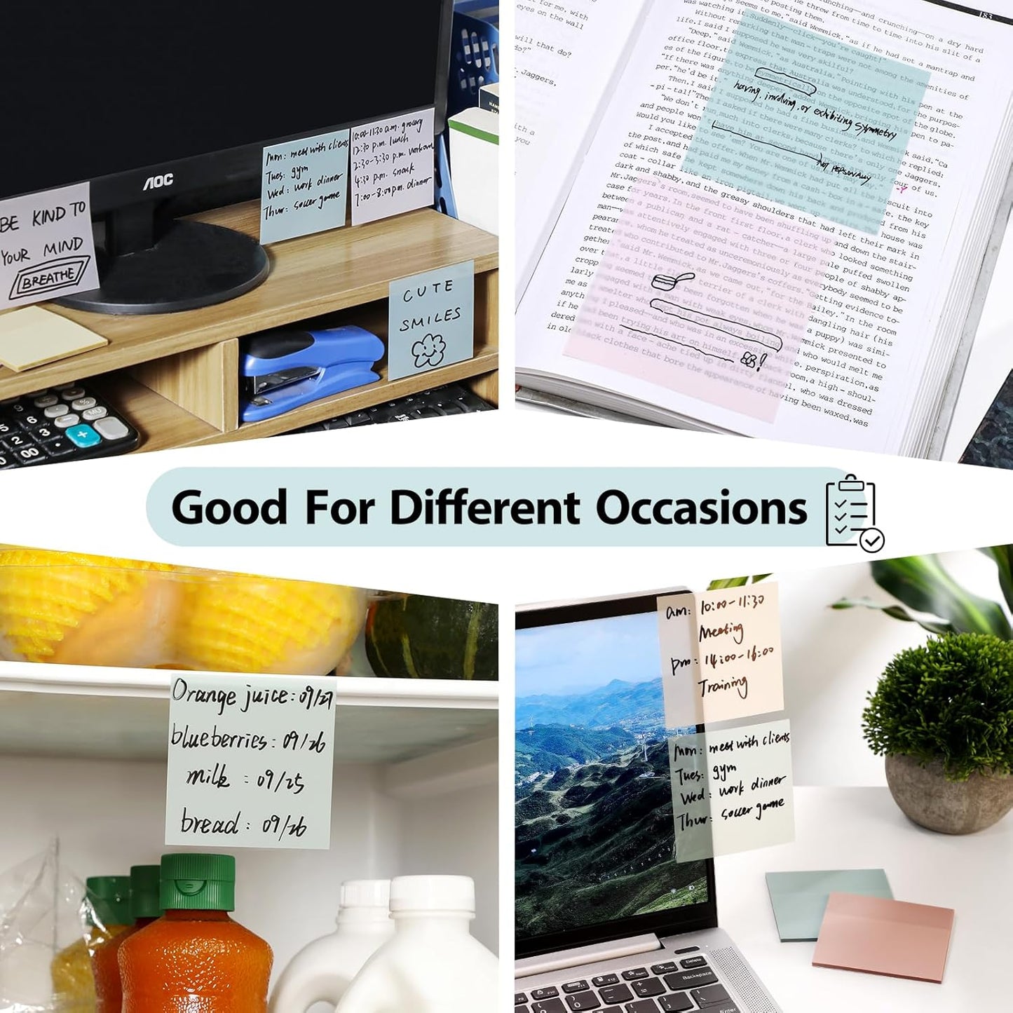 Transparent Sticky Notes - Pastel Color Clear Sticky Notes, 3X3 Inch, Waterproof, 300 Sheets for College, School & Office