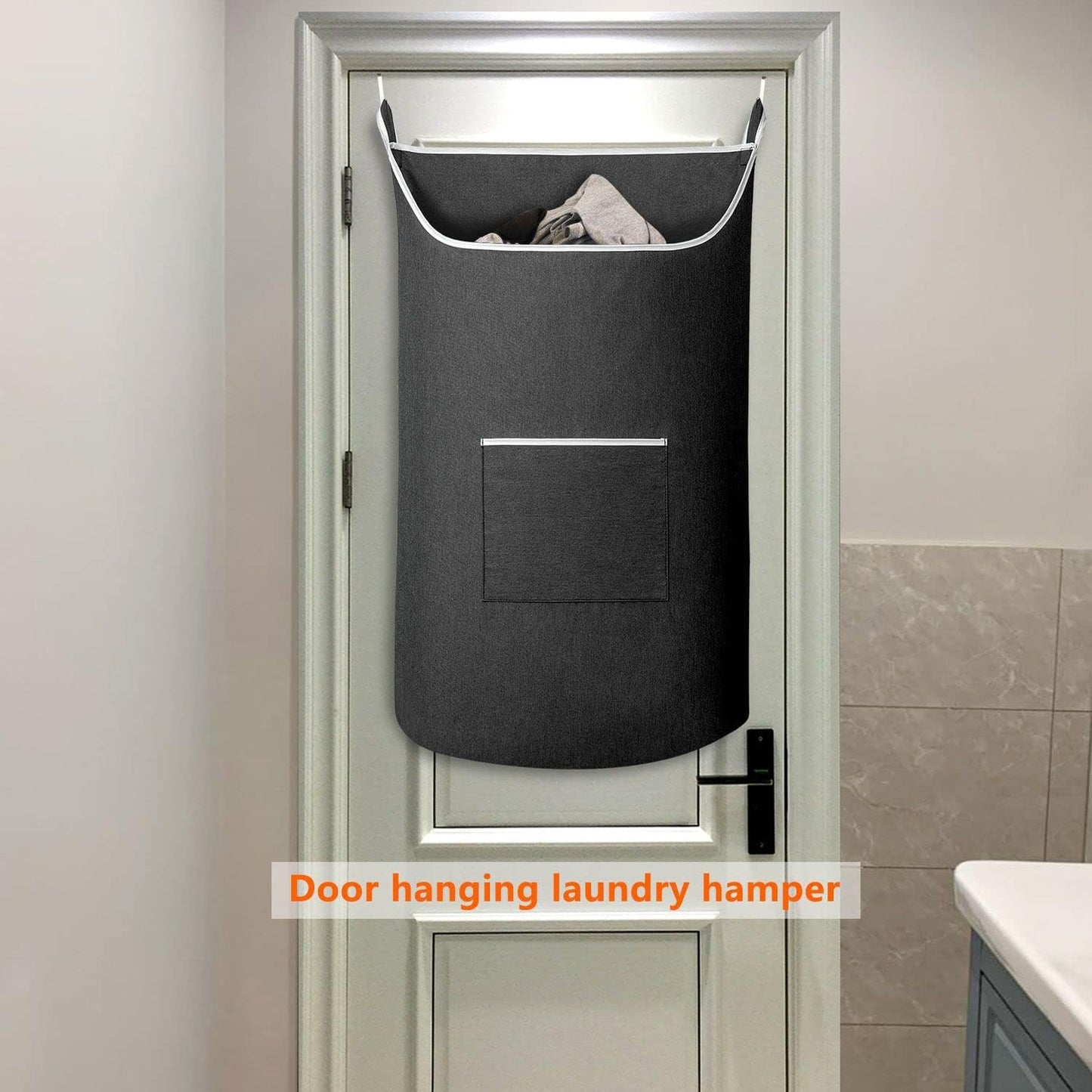 XL Black Hanging Laundry Hamper Bag with Large Opening - 36x22 Inch Door-Mounted Storage Solution