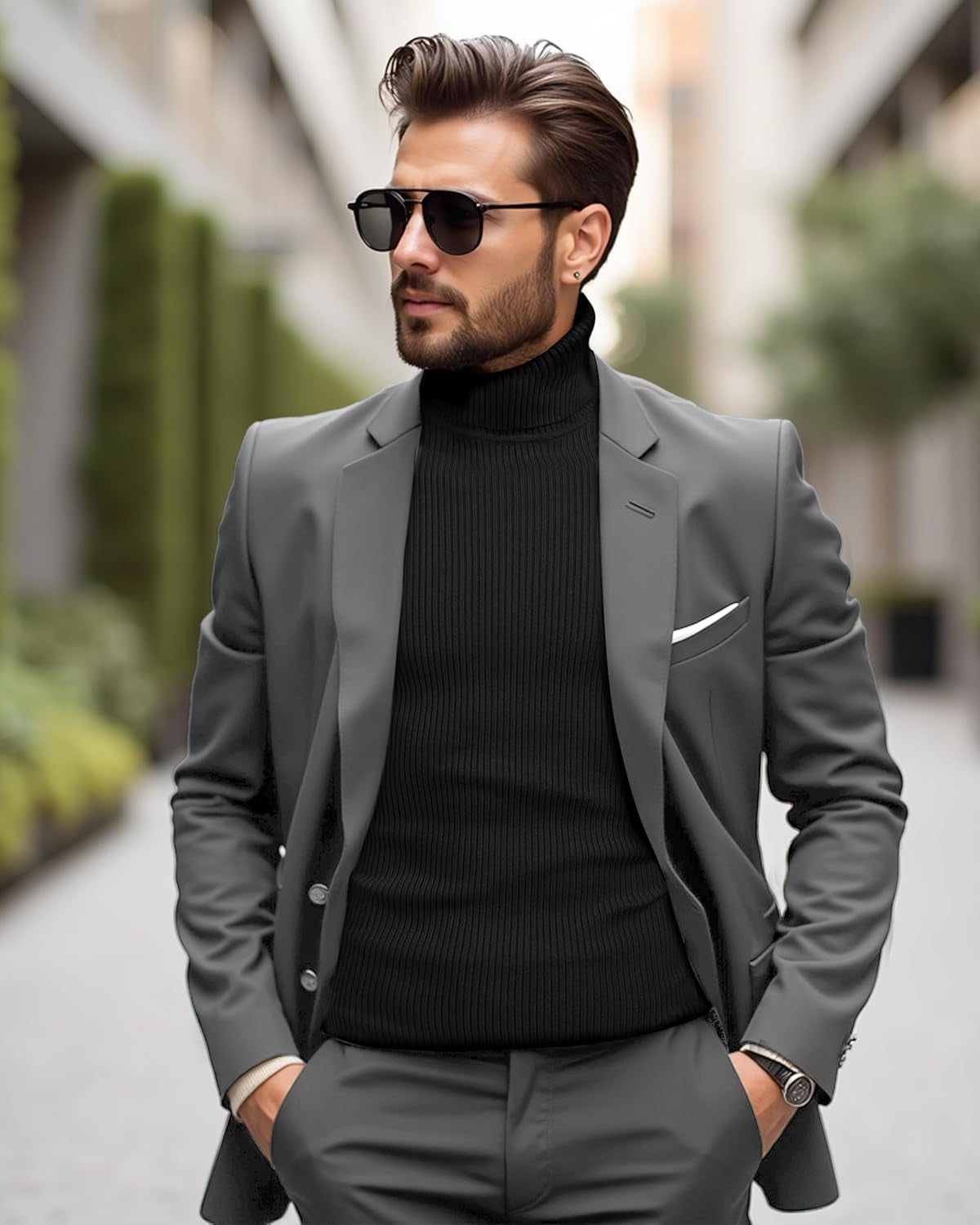 Men'S Ribbed Turtleneck Slim Fit Pullover Casual Long Sleeves Basic Top