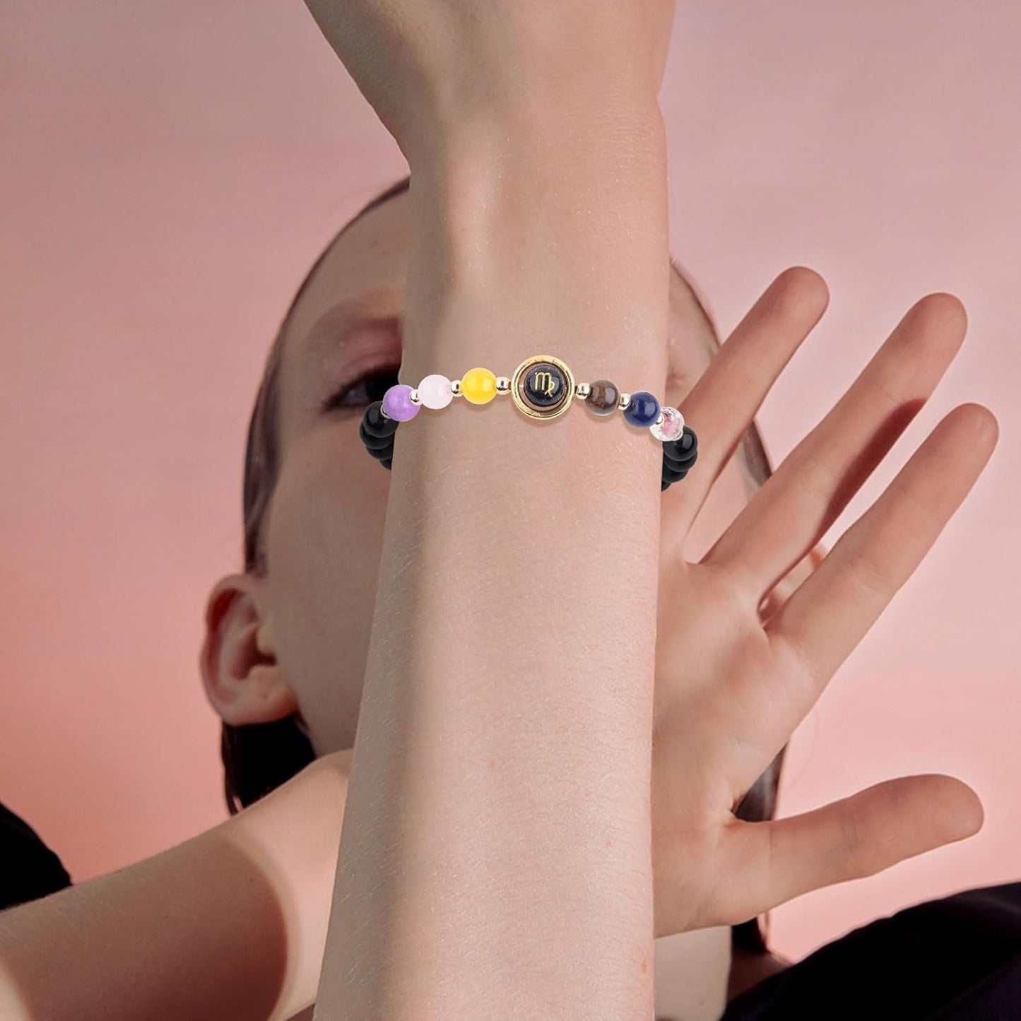 Zodiac Bracelets for Girls Women Natural Stone Healing Crystal Stone Beads Bracelet 12 Constellation Healing Calming Anxiety Stress Relief Spiritual Bracelet (Libra)