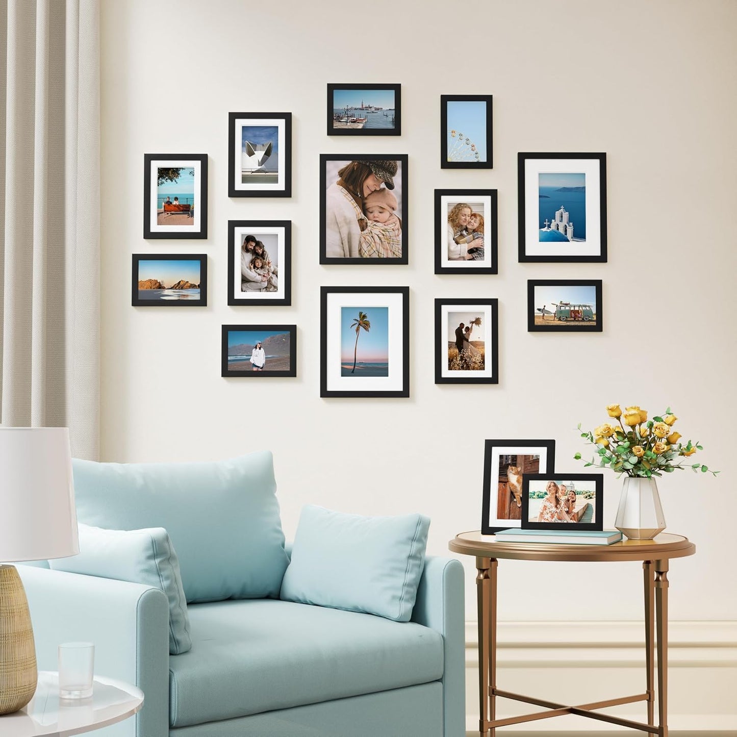 15 Pack Picture Frames Collage Wall Decor for Mounting or Tabletop Display, Gallery Frame Set for Family, Multi Sizes Including 3Pcs 8X10, 6Pcs 5X7, 6Pcs 4X6, Black