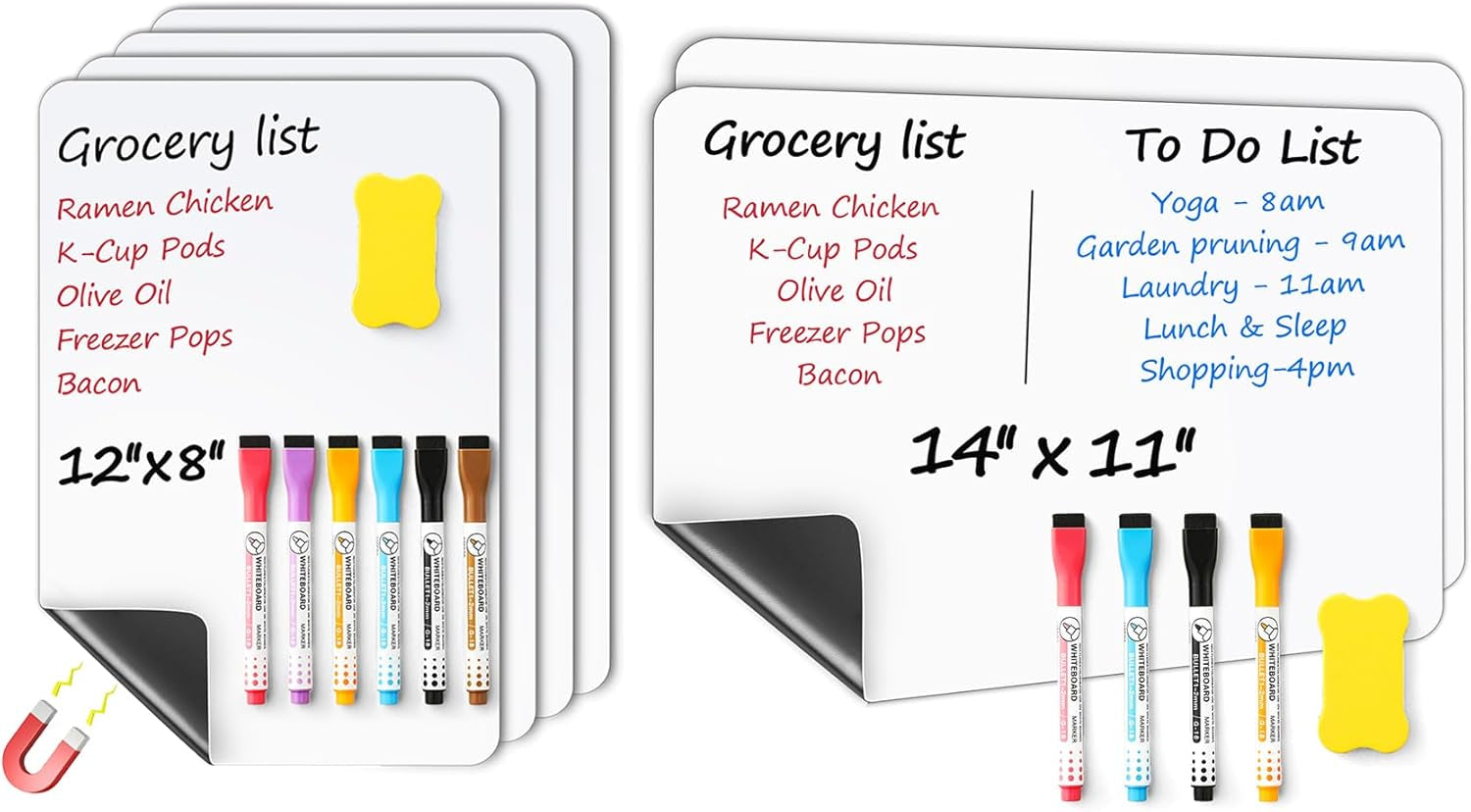 4 Pack 12"X8" + 2 Pack 14"X11" Magnetic Dry Erase Board Sheet for Fridge