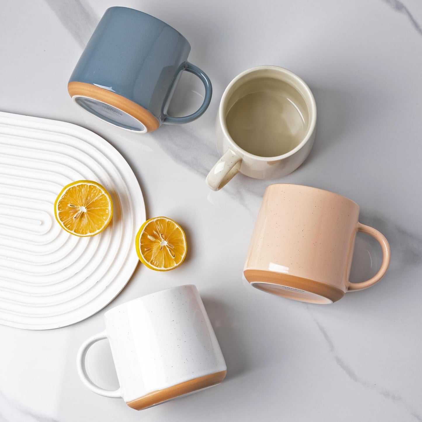 Handcrafted Ceramic Coffee Mug Set of 2, 16 oz with Terracotta Underside - Ideal for Latte, Tea, Beer, and Hot Cocoa, Dishwasher and Microwave Safe