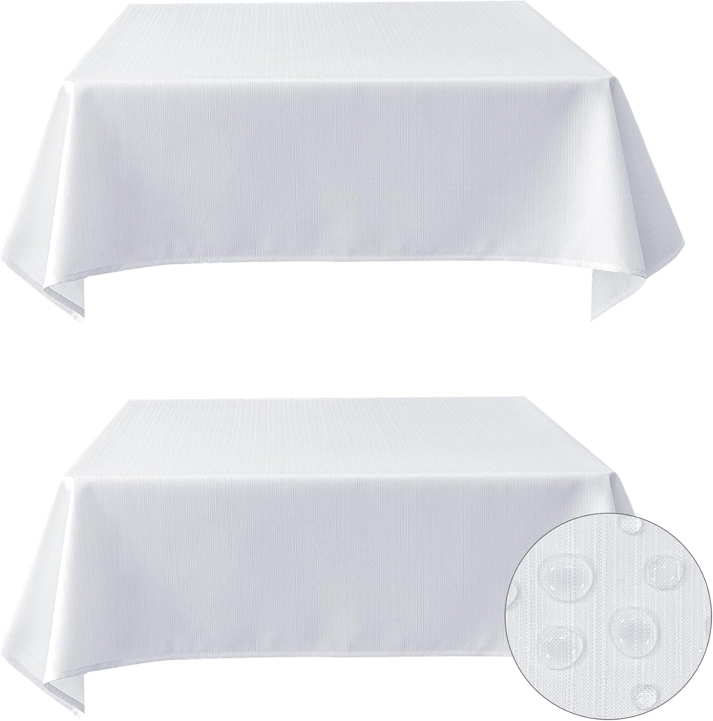 White Stripe Textured Tablecloth Set, 2 Pack - 54 x 54 Inches - Stain-Resistant and Washable Square Table Covers for Events, Banquets, and Weddings