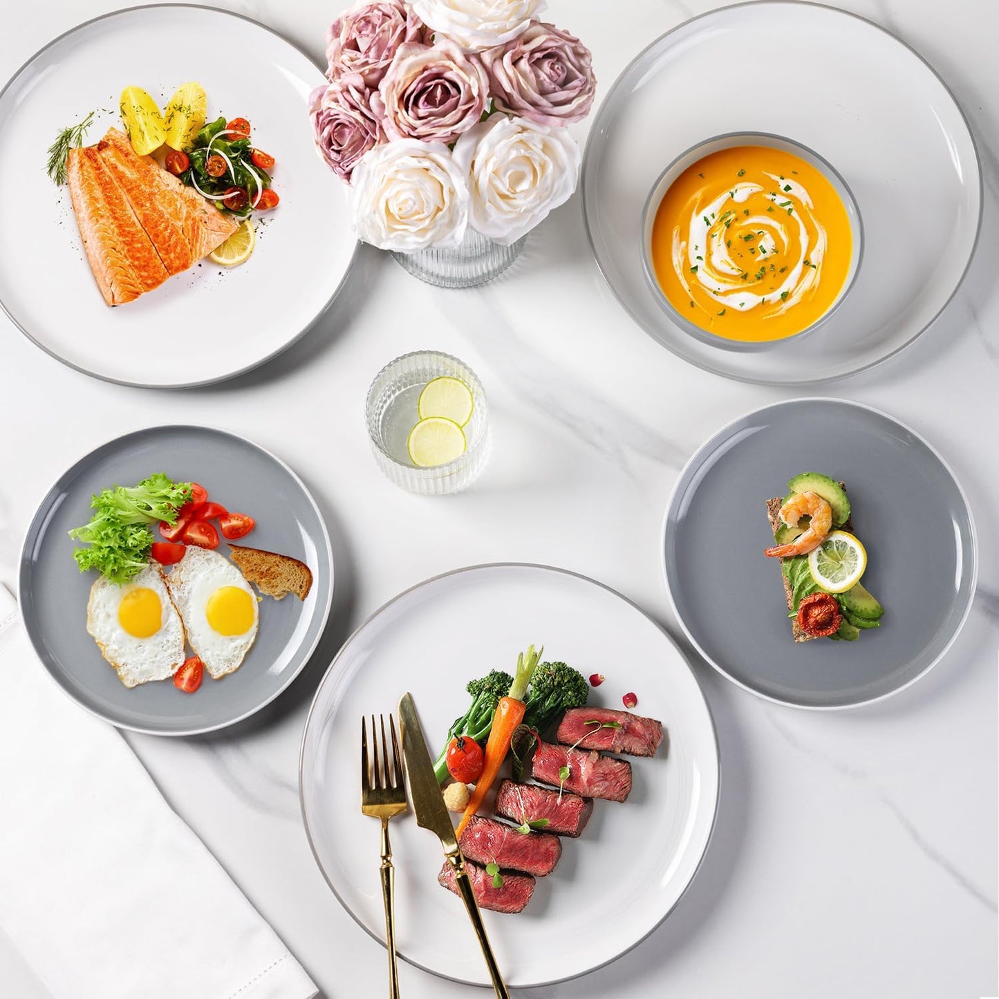 12-Piece Modern White Ceramic Dinnerware Set for 4, Scratch-Resistant Plates and Bowls, Oven Safe, Microwave and Dishwasher Compatible