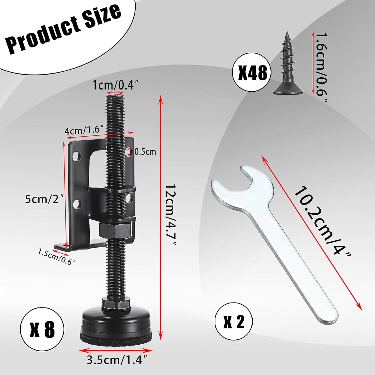 8-Piece Heavy-Duty Adjustable Leveling Feet, 4.7" Metal Levelers for Furniture, Tables, Cabinets, Workbenches, and Wardrobes - Black