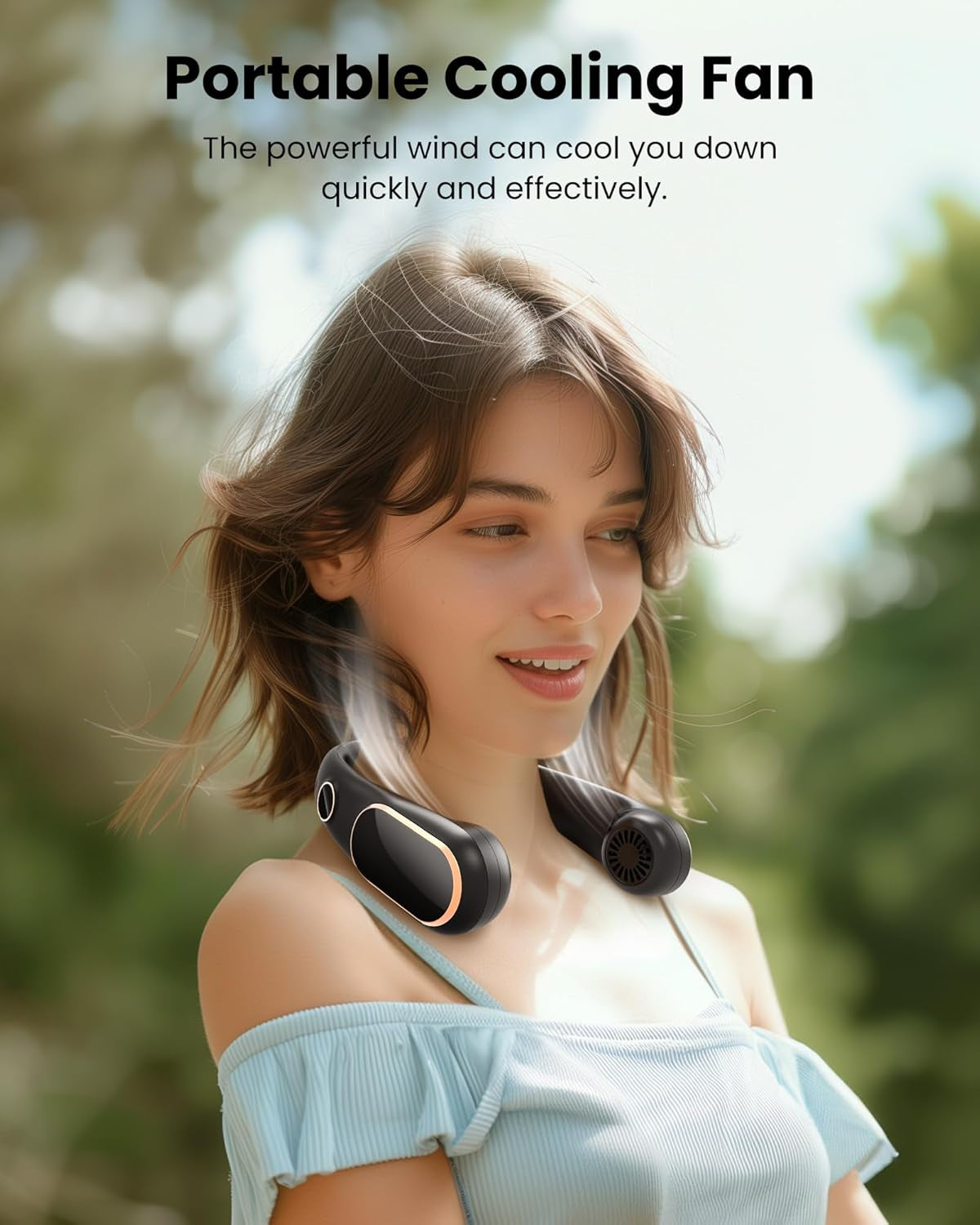 Neck Fan Rechargeable, Personal Portable Fan Battery Operated, Hands Free Wearable USB Neck Cooling Fan for Indoor Outdoor, Width Adjustable, Digital Display, 4-12H Working Time