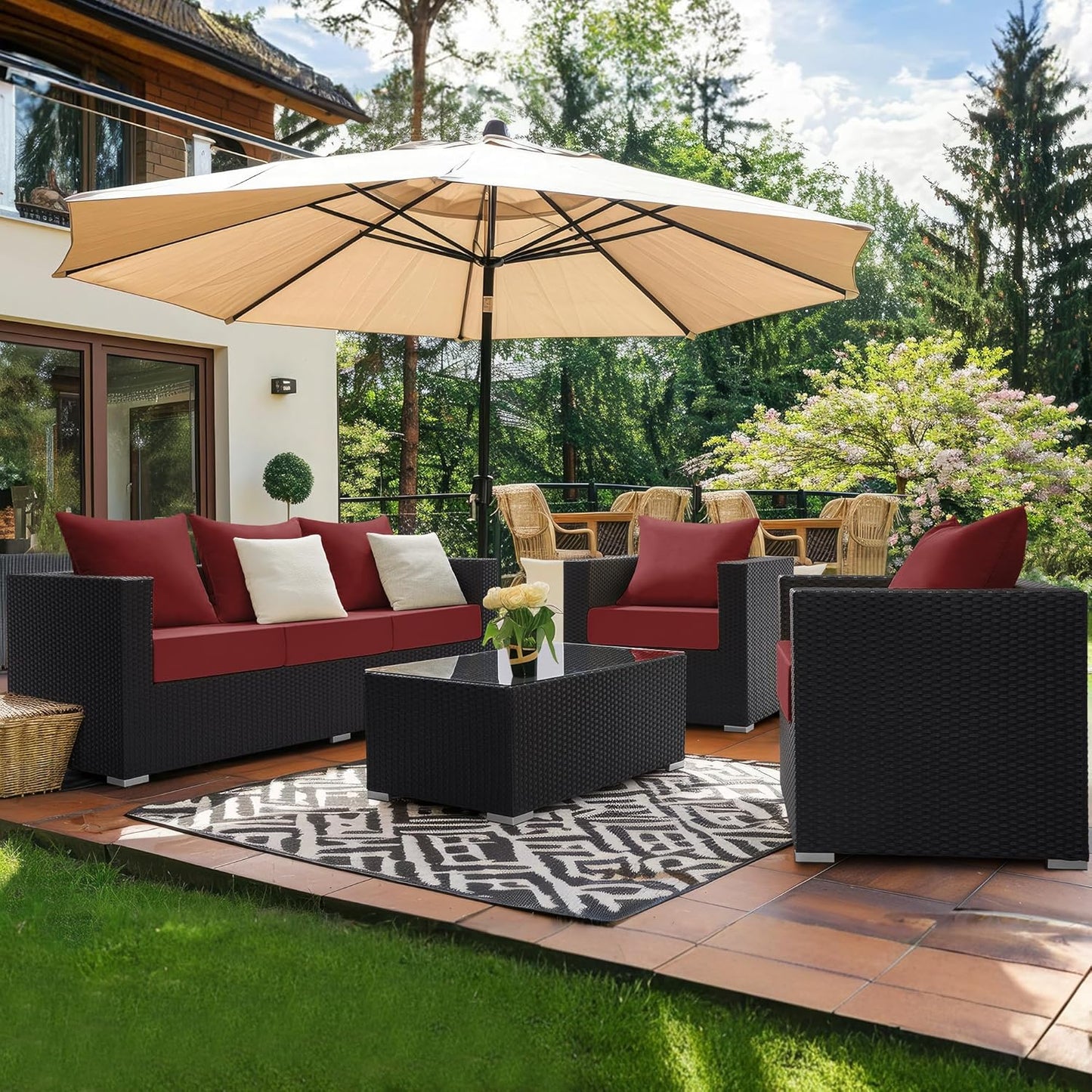® Outdoor Seat Cushions 24 X 24 X 5.75 Inch, Waterproof & Fade Resistant Patio Furniture Replacement Cushions with Removable Cover for Chair, Sofa, Couch, Wicker, Burgundy