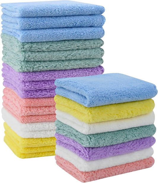 Baby Washcloths 24-Pack, Microfiber Coral Fleece Baby Towels, Super Soft and Absorbent Wash Cloths for Newborns, Infants and Toddlers, 7''X9'', Multicolor