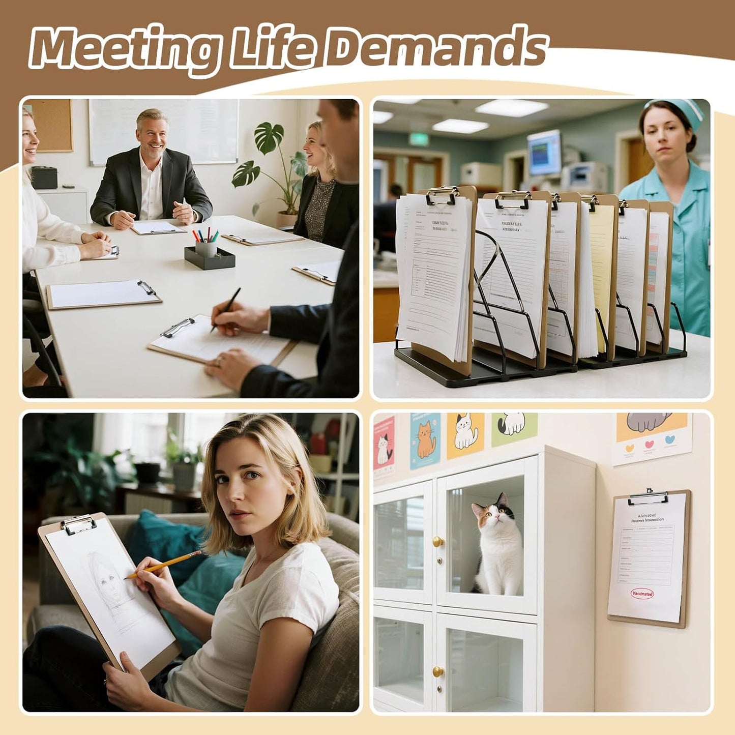 6 Pack Clipboard 8.5 X 11 Letter Size Clip Boards Bulk, A4 Wooden Hardboard Office Clipboards Pack for Classroom, Work-Meetings, Brown