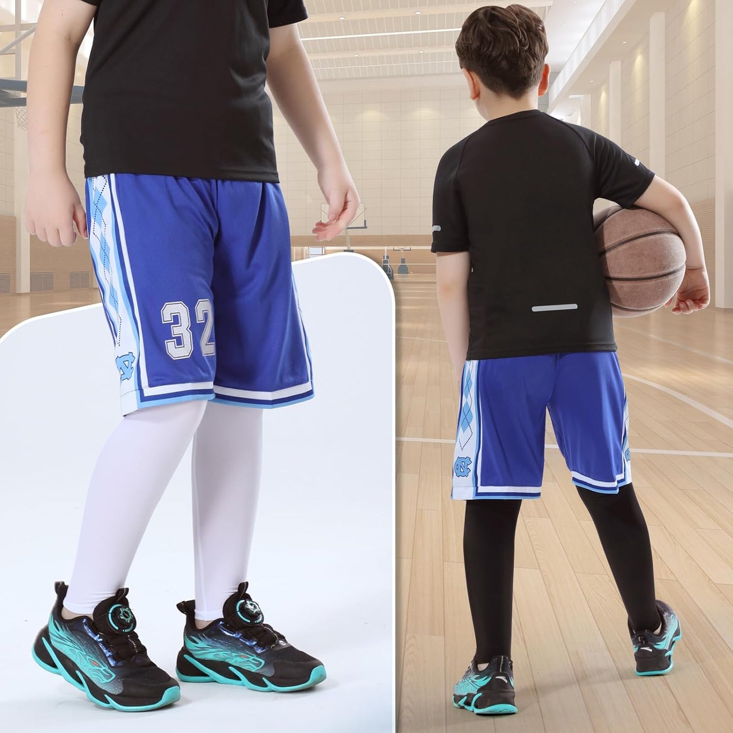 Kid Leg Sleeve 2 Pairs, Long Compression Leg Sleeve for Youth Boy Girl Basketball Soccer Football