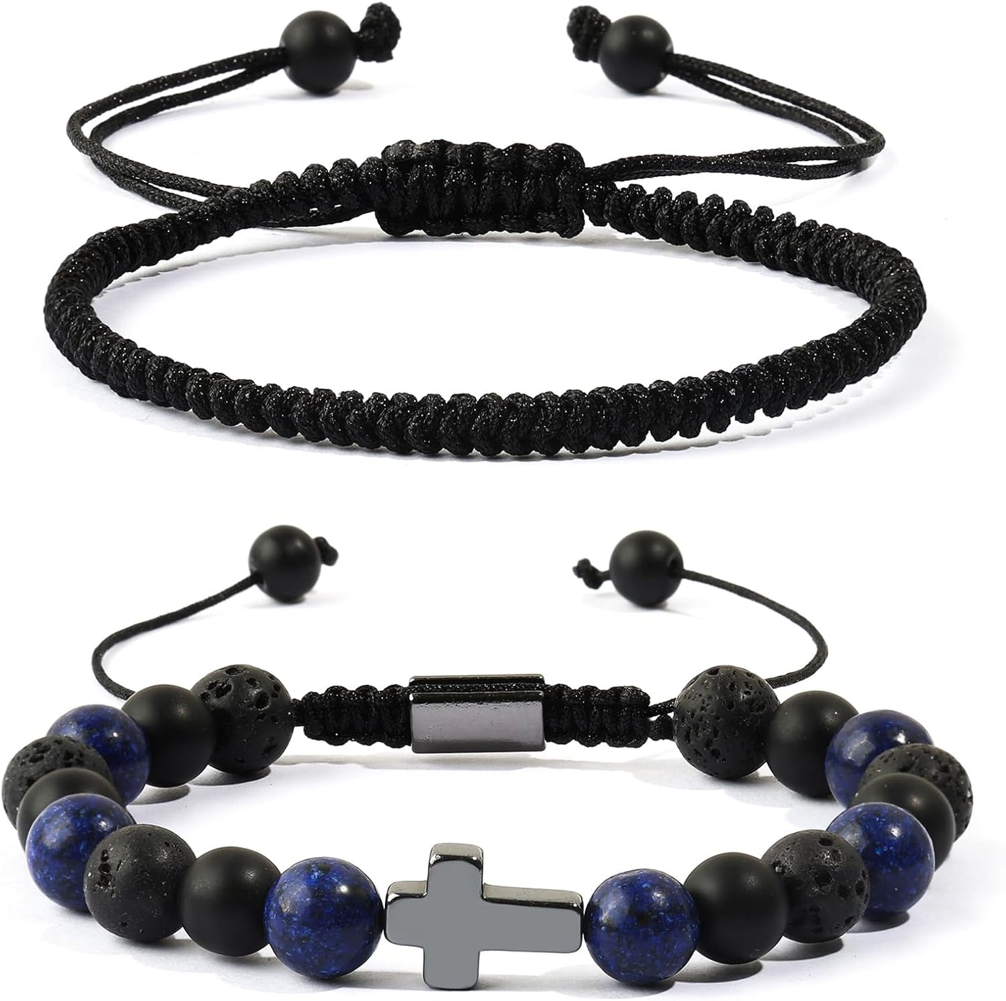 Cross Communion Beads Bracelets Gifts for Teenage Boys, Christian Baptism Lapis Lazuli Bracelets Gifts for Grandson Son Brother Cousin Teens Friends