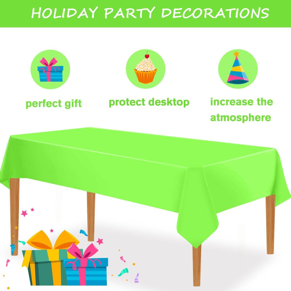 Lime Green 3 Pack Premium Plastic Tablecloths for Parties 54" X 108" Rectangular Tablecloths Neon Green Tablecloth 6 to 9 Feet Birthday Table Wedding Christmas Anniversary Buffet Table…