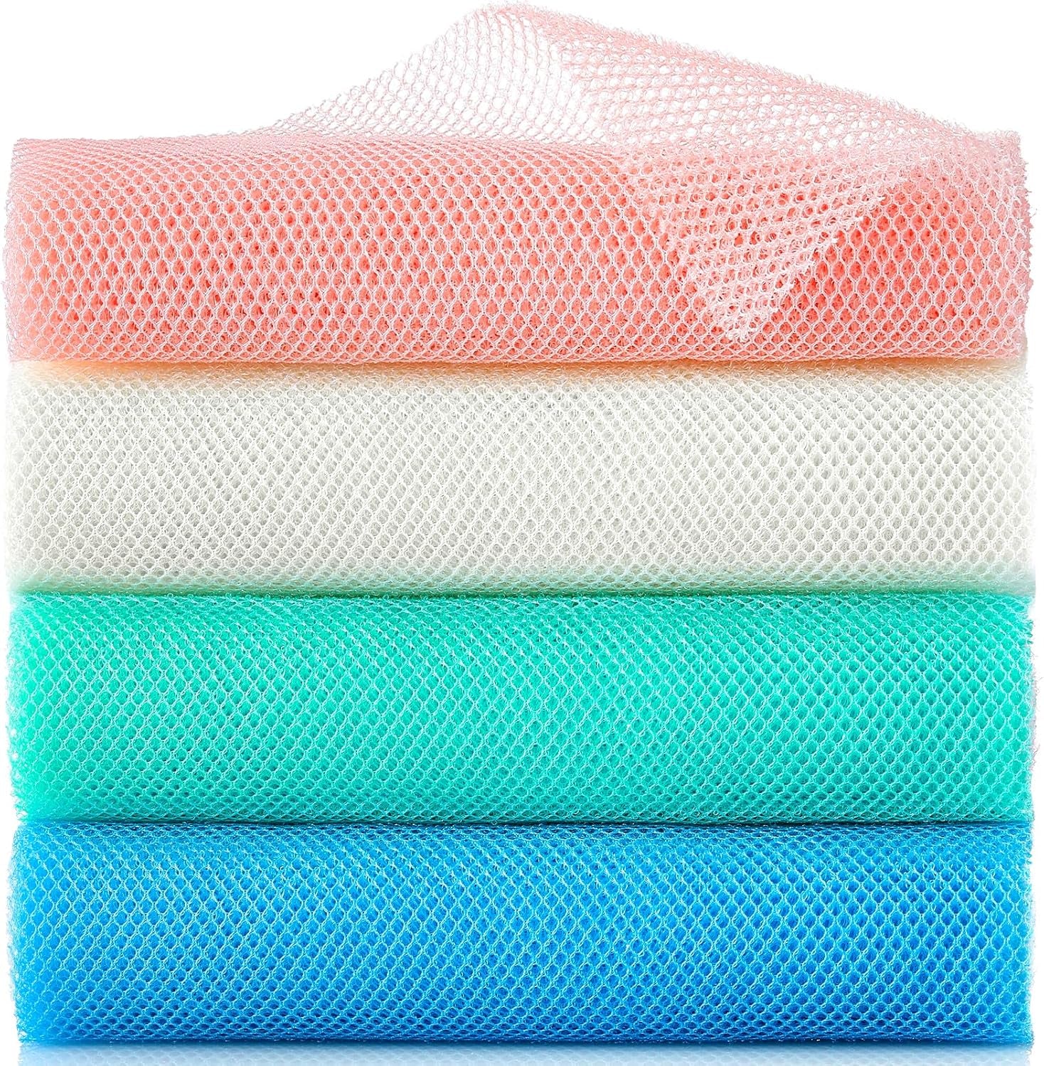 4 Pieces African Exfoliating Net, Long African Net Sponge, Nylon African Net Cloth, Exfoliating Washcloth, Body Scrubbers for Use in Shower, Back Scrubber Skin Smoothers for Bath (Multicolor 4)