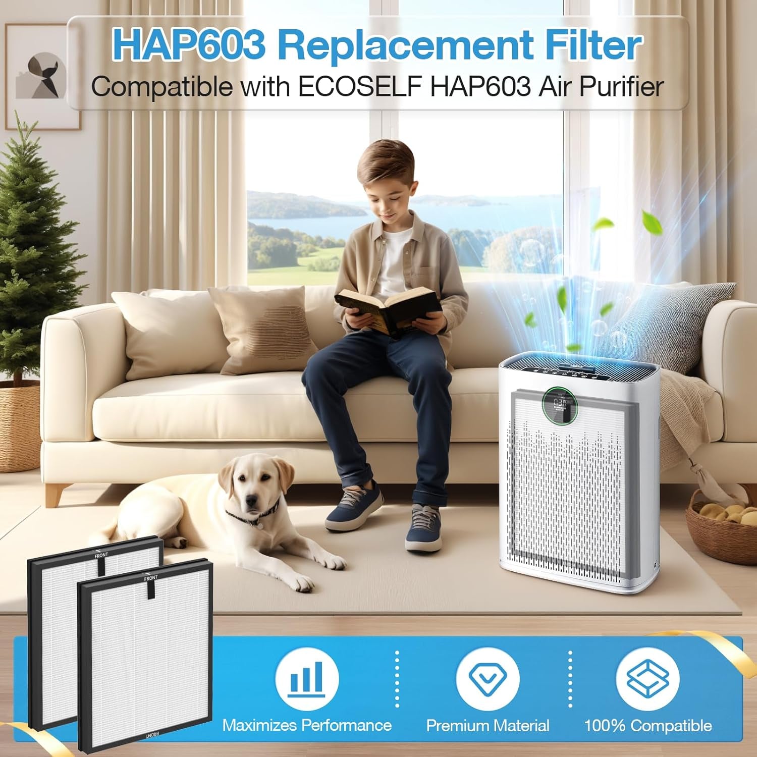 2 Pack HAP603 Replacement Filter Compatible with ECOSELF HAP603 / HAP603WF Air Purifier, Air Purifiers Replacement Filter for Home Large Room, # RFHAP603, White