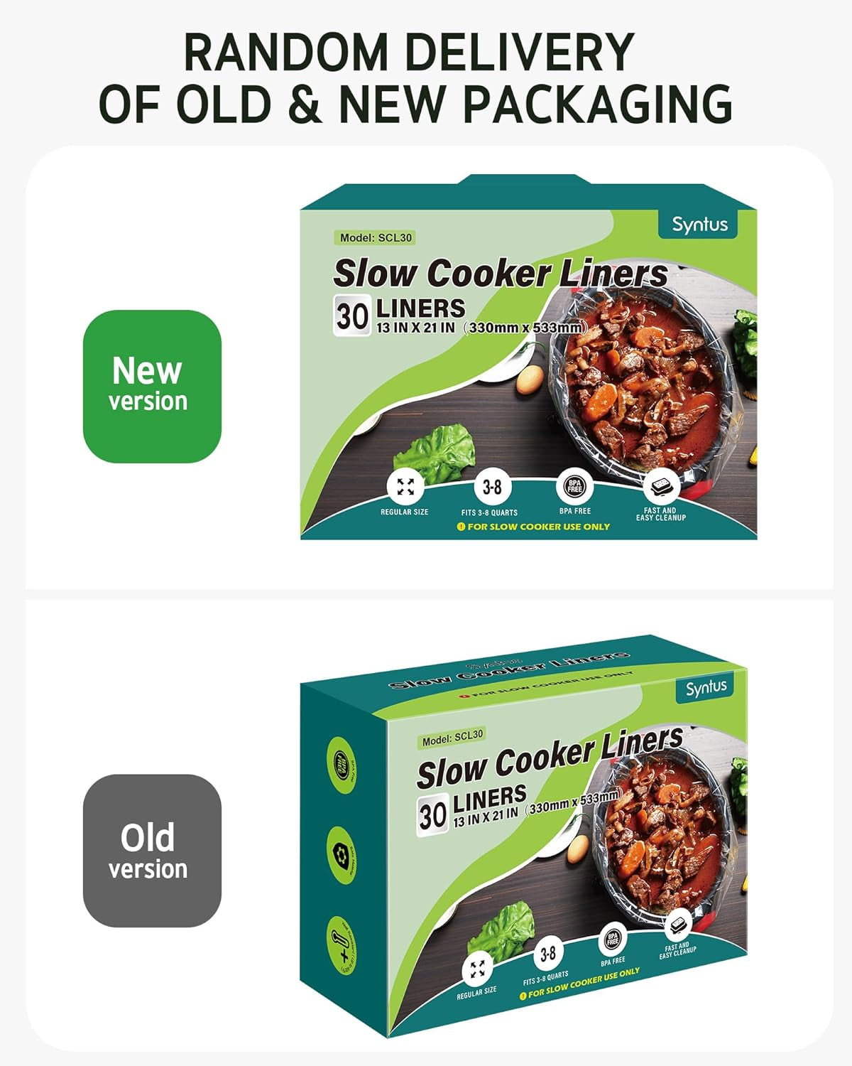 Slow Cooker Liners, 30 Count Cooking Bags Large Size Disposable Pot Liners Plastic Bags, Fit 3QT to 8QT for Slow Cooker Cooking Trays, 13"X 21", 30 Liners