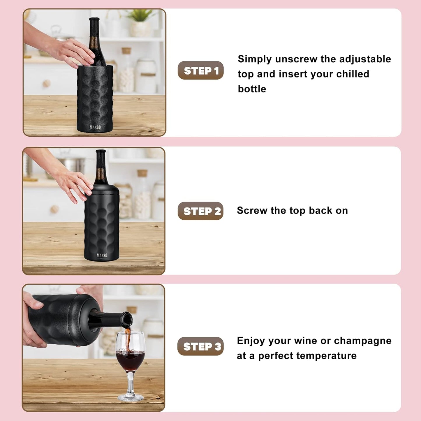 Wine Chiller Single Bottle Stainless Steel Iceless Cooler Insulated Wine Bottle Keep Wine Cold up to 6 Hours Fits Most Wine Bottles Gift for Wine Lovers Rapid and Portable