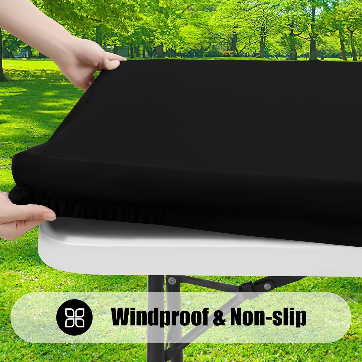 2-Pack Waterproof Elastic Fitted Rectangle Picnic Tablecloths, Washable Polyester Covers for Indoor and Outdoor Use (Black, 30" x 72")